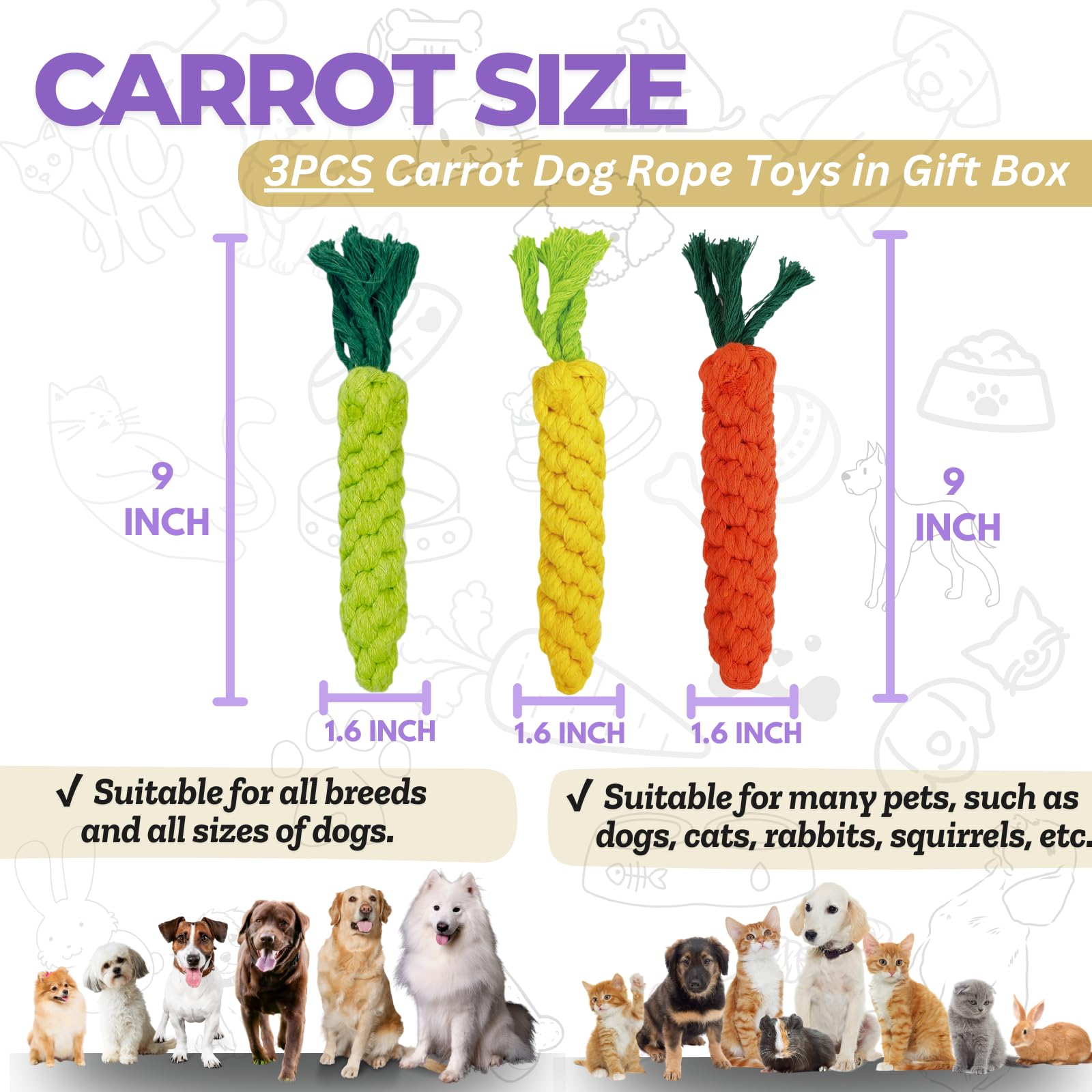 Autumnnest 3Pcs Mixed Color Woven Pet Rope Toys (Yellow, Green, Orange), Chew Toys For Dogs & Cats, Safe & Durable Braided Rope