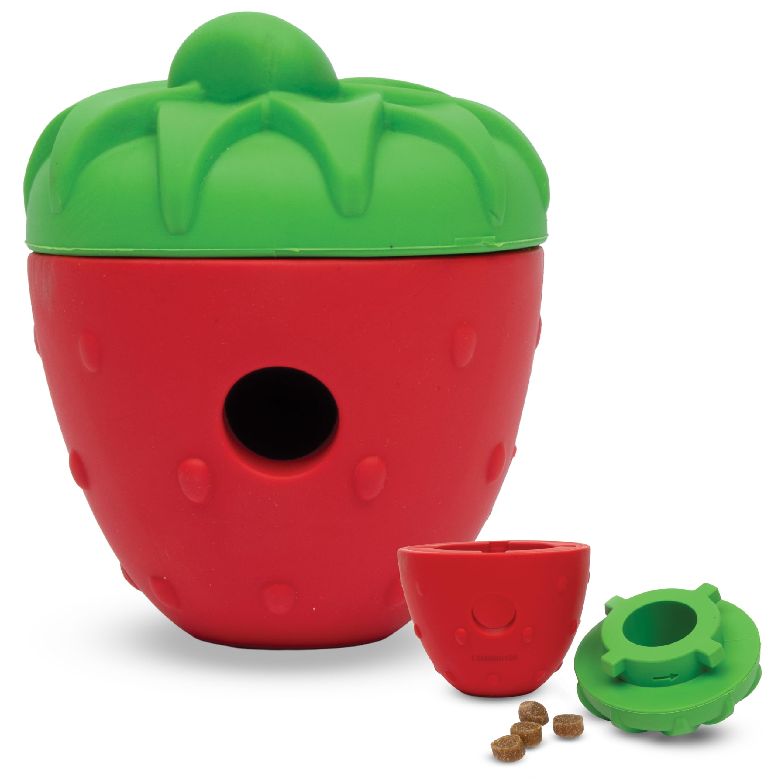 Brightkins Tough & Tumble 2 Piece Strawberry Treat Dispenser - Interactive Dog Toys, Treat Dispensing Dog Toys, Slow Feeders for