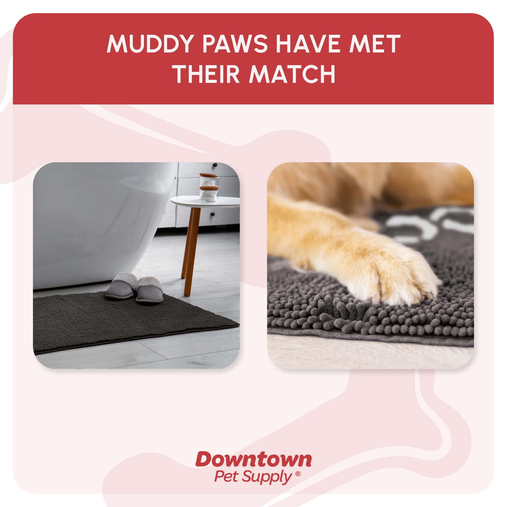 My Doggy Place Microfiber Dog Mat for Muddy Paws, 36 x 26 Ash With Paw Print - Absorbent Quick-Drying Paw Cleaning, Washer and D