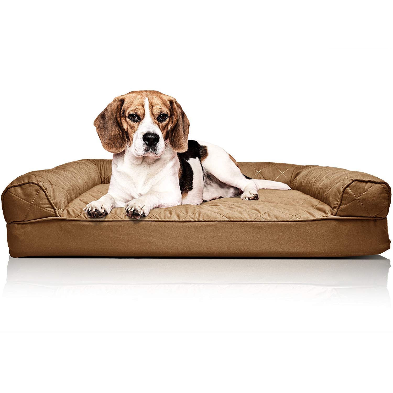 Furhaven Medium Orthopedic Dog Bed Quilted Sofa-Style W/ Removable Washable Cover - Toasted Brown, Medium