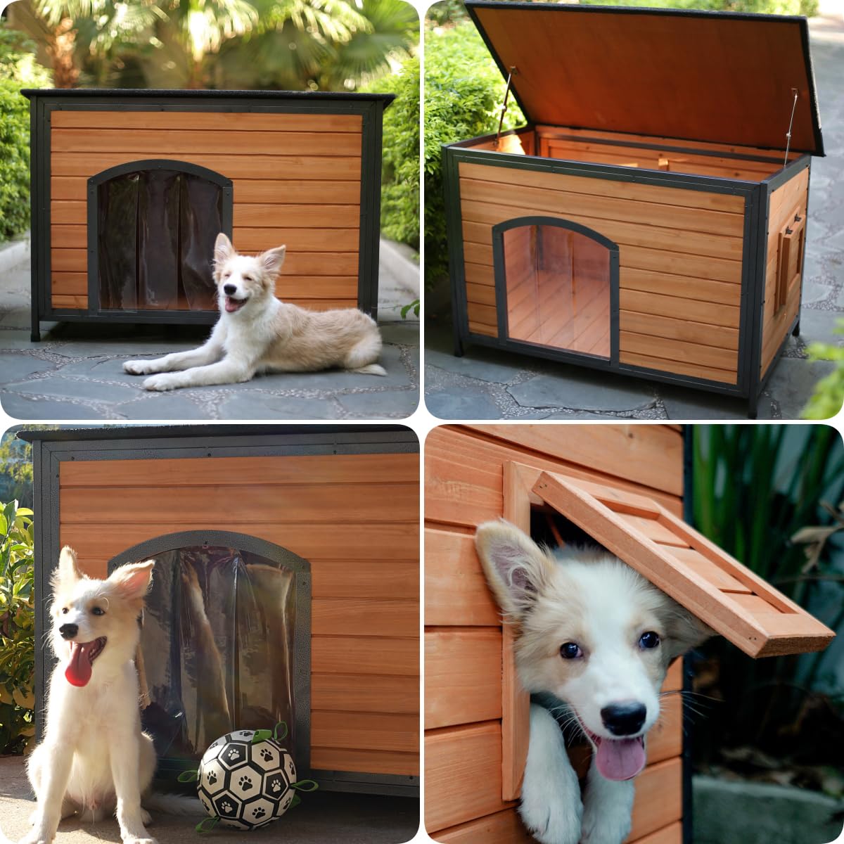 Funxplore Dog House Outdoor Weatherproof 43.3'' L Chew Proof Dog Kennel For Small Medium Large Dogs With Strong Metal Chew Proof