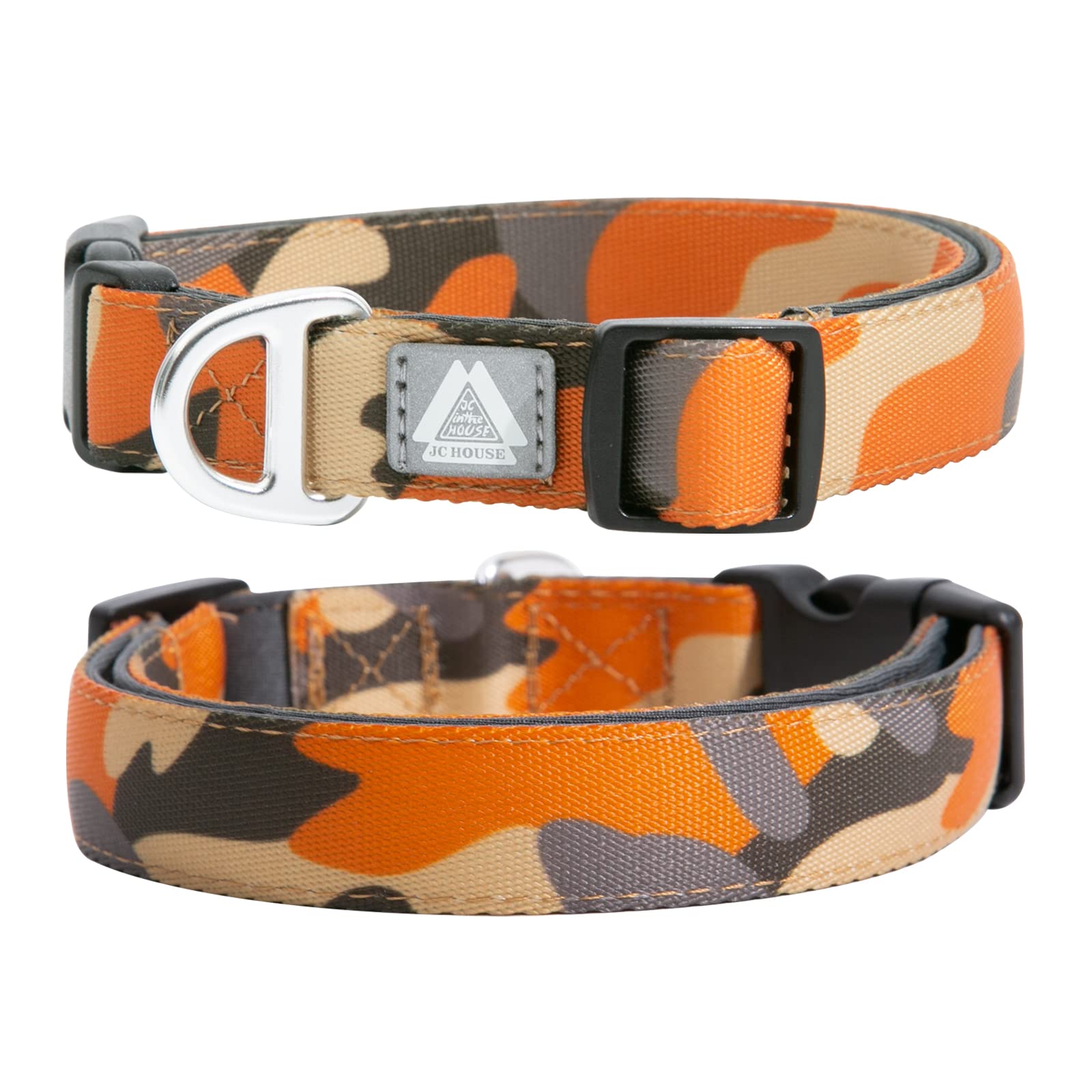 Jc House Soft Padded Dog Collar, Neck 9-14, Adjustable Heavy Duty Collar With 3M Reflective Logo For Small Dogs, Camo Orange, S