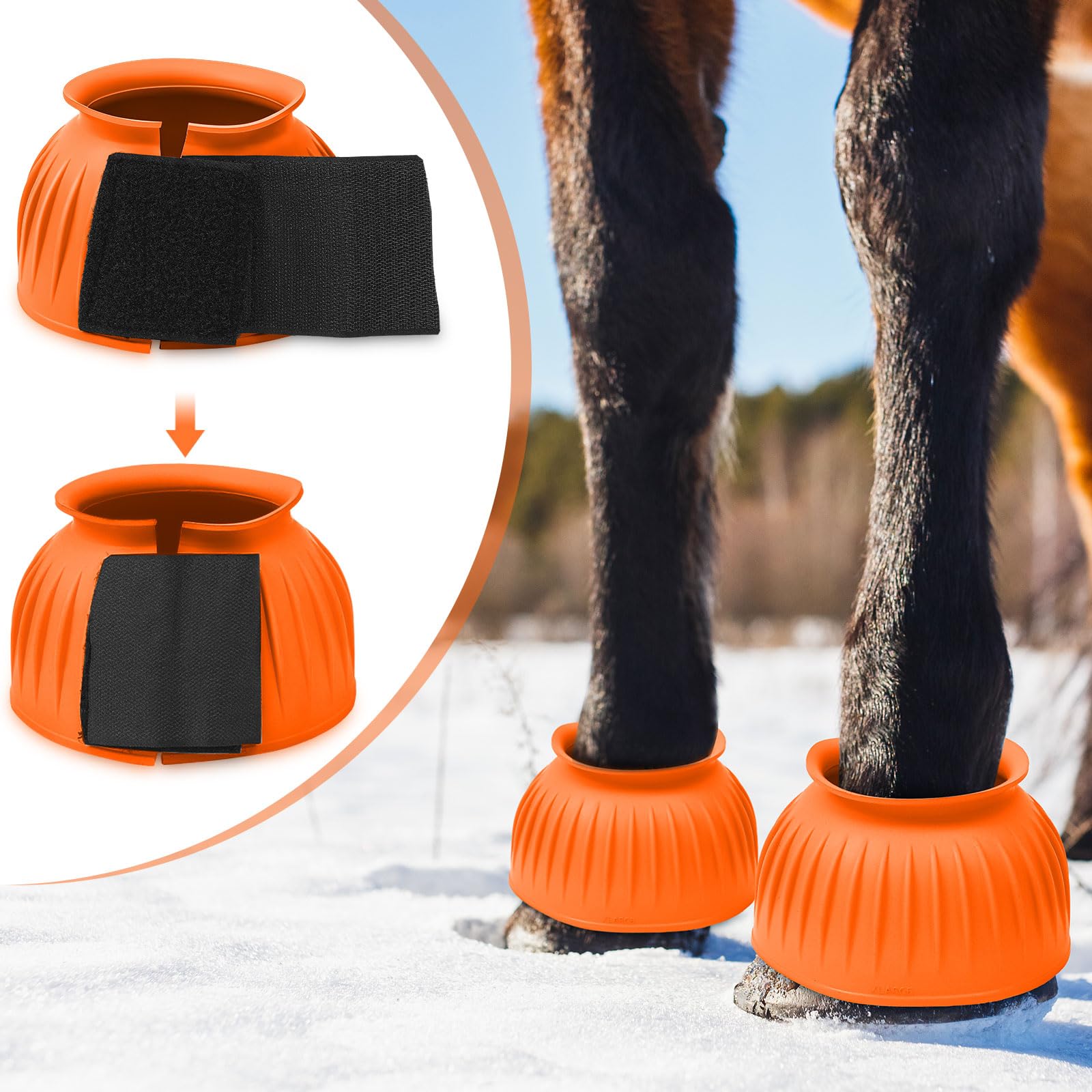 Abbylike 1 Pair Horse Bell Boots Protect Against Hoof Impact Trauma Rubber Bell Boot for Cute Horse Care Turnout No Rub Design Q