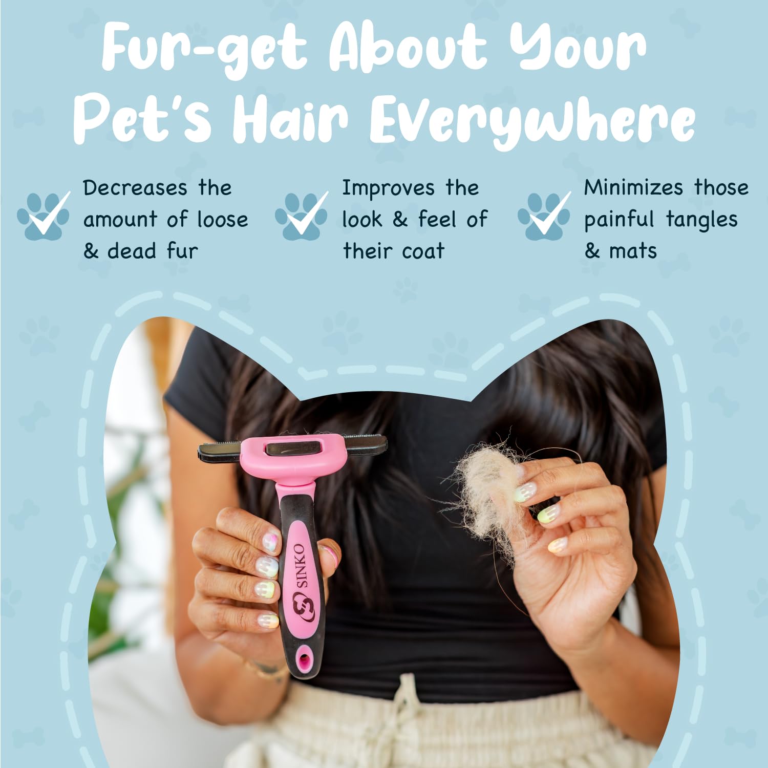 Sinko Deshedding Tool for Dogs & Cats, Pet Grooming Brush, Pet Deshedding Tool, Dog Brush for Shedding, Effectively Reduces Shed