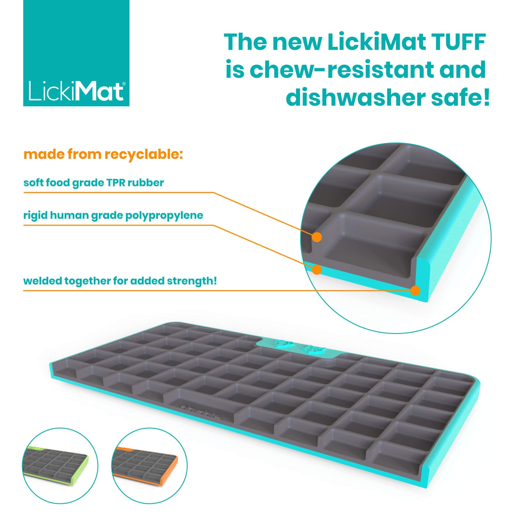 LickiMat Tuff, Heavy-Duty Playdate, Dog Slow Feeder Lick Mat, Boredom Anxiety Reducer; Perfect for Food, Treats, Yogurt, or Pean