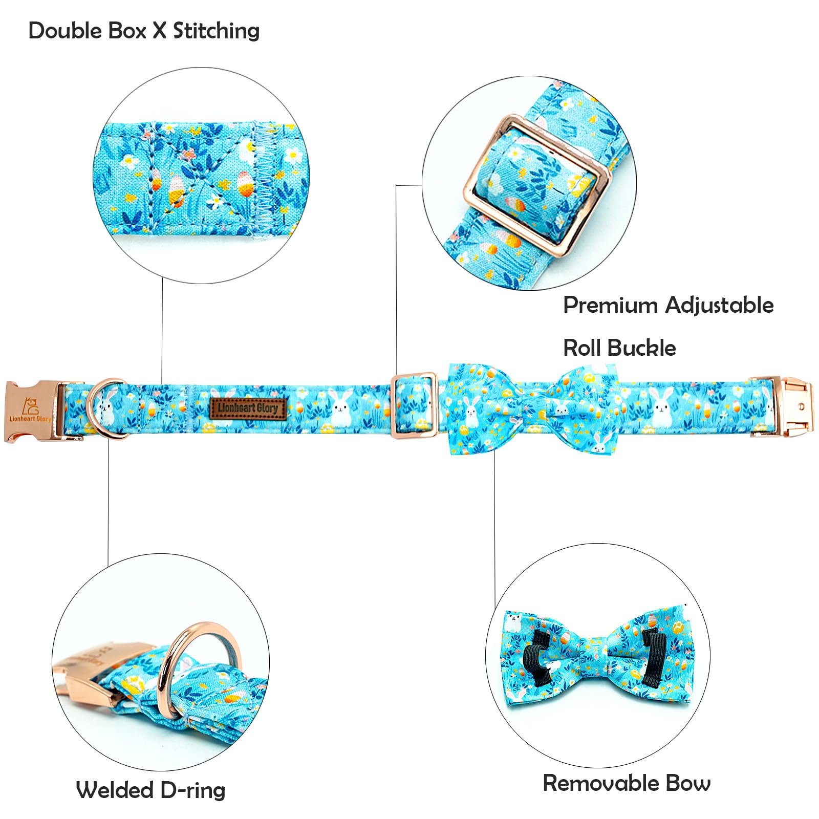 Lionheart Glory Dog Bow Collar Easter Day Dog Collar For Medium Dogs,Easter Rabbits Colorful Dog Collars With Bowtie Spring Bunn