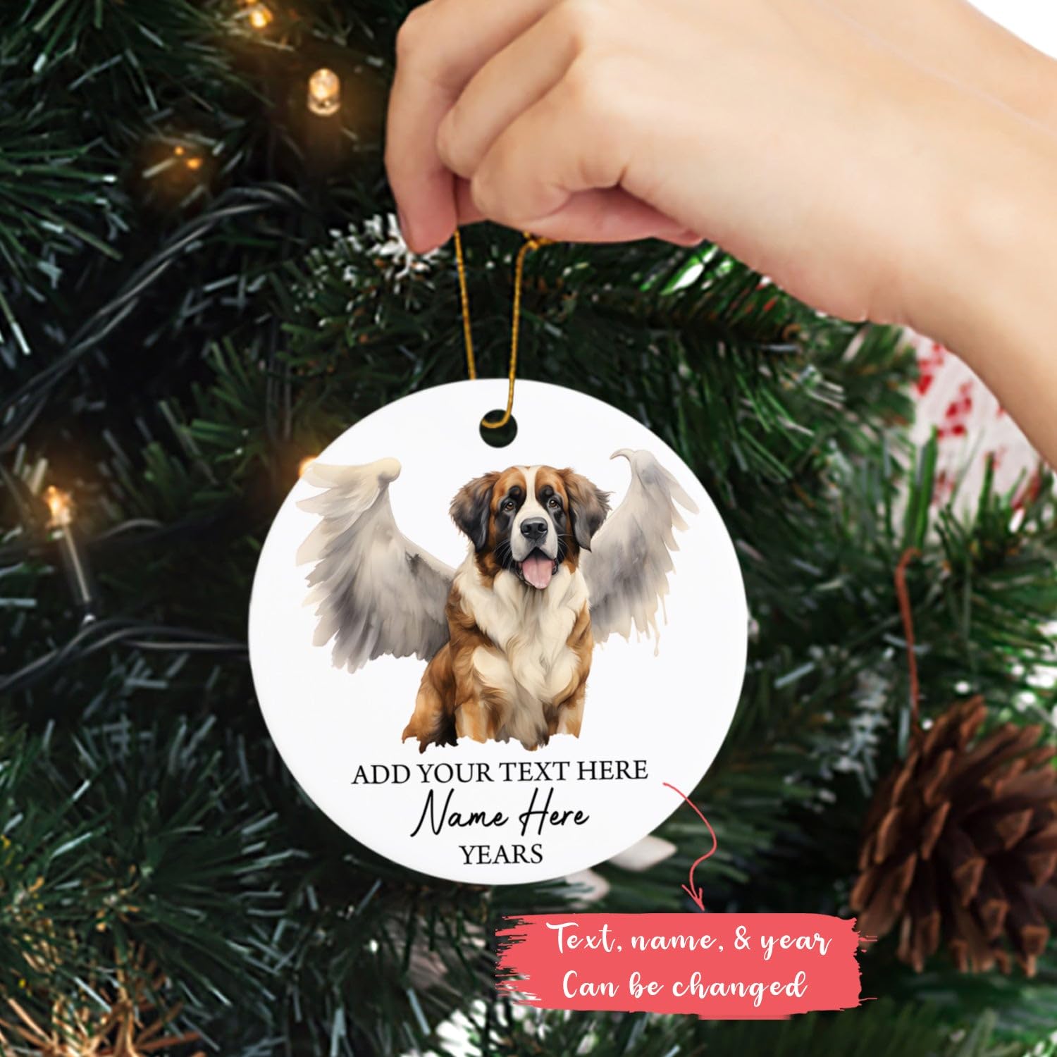 Saint Bernard Dog Memorial Christmas Ornament, Personalized Saint Bernard Dog Angel Ornament For Christmas Tree, Loss Of Dog Sympathy Gift For Pet Owners, Custom Text Name & Year Xmas Ornaments