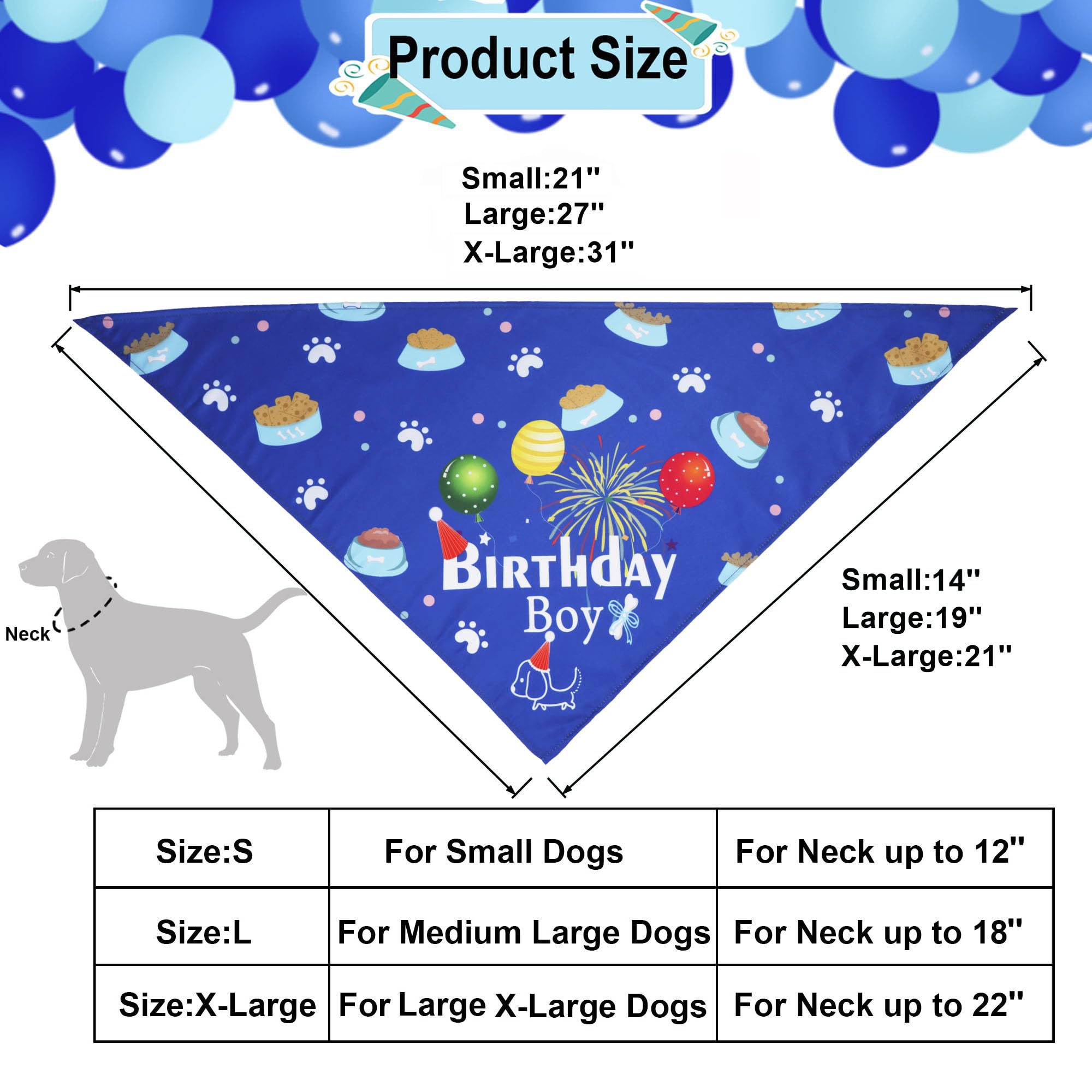 ADOGGYGO Dog Bandana Hat Set for Birthday Party Supply, Boy Girl Pet Birthday Scarf for Extra Large Dog (X-Large, Blue)