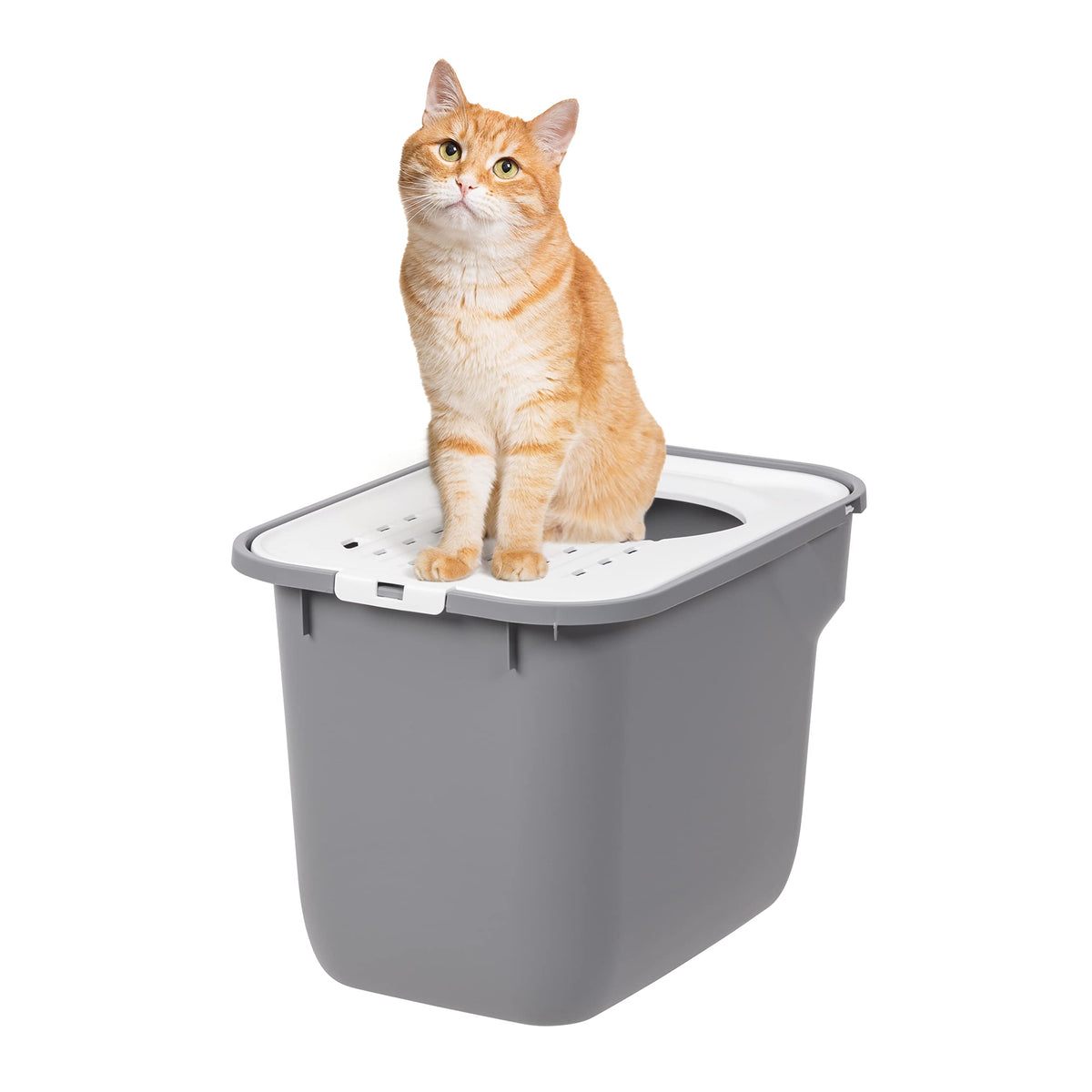 Iris Usa Cat Litter Box, Top Entry Litter Box, Large Cat Litter Box Enclosure, Kitty Litter Box, Litter Box With Litter Catching Lid, Gray/White