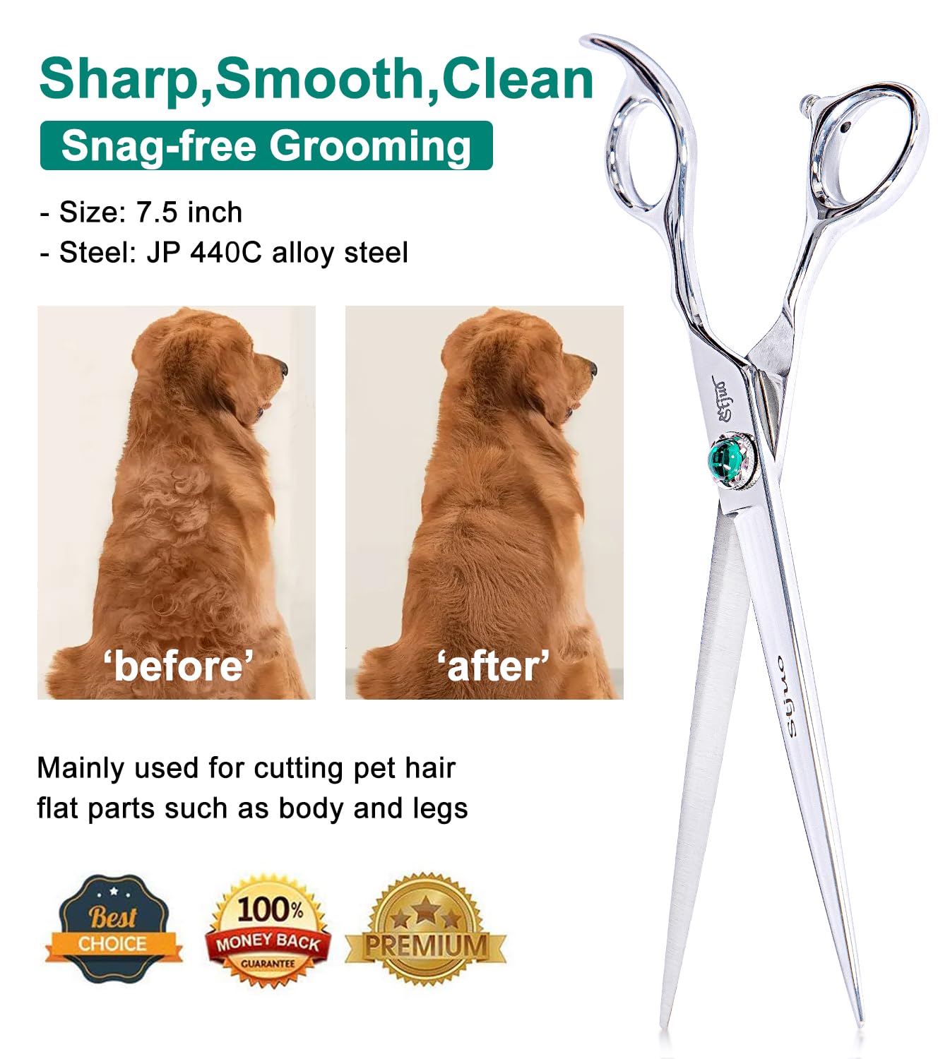 Stjuo Dog Grooming Straight Scissors 7.5 Inch Professional Pet Shears Made Of Japanese Advanced Stainless Steel Professional Gro