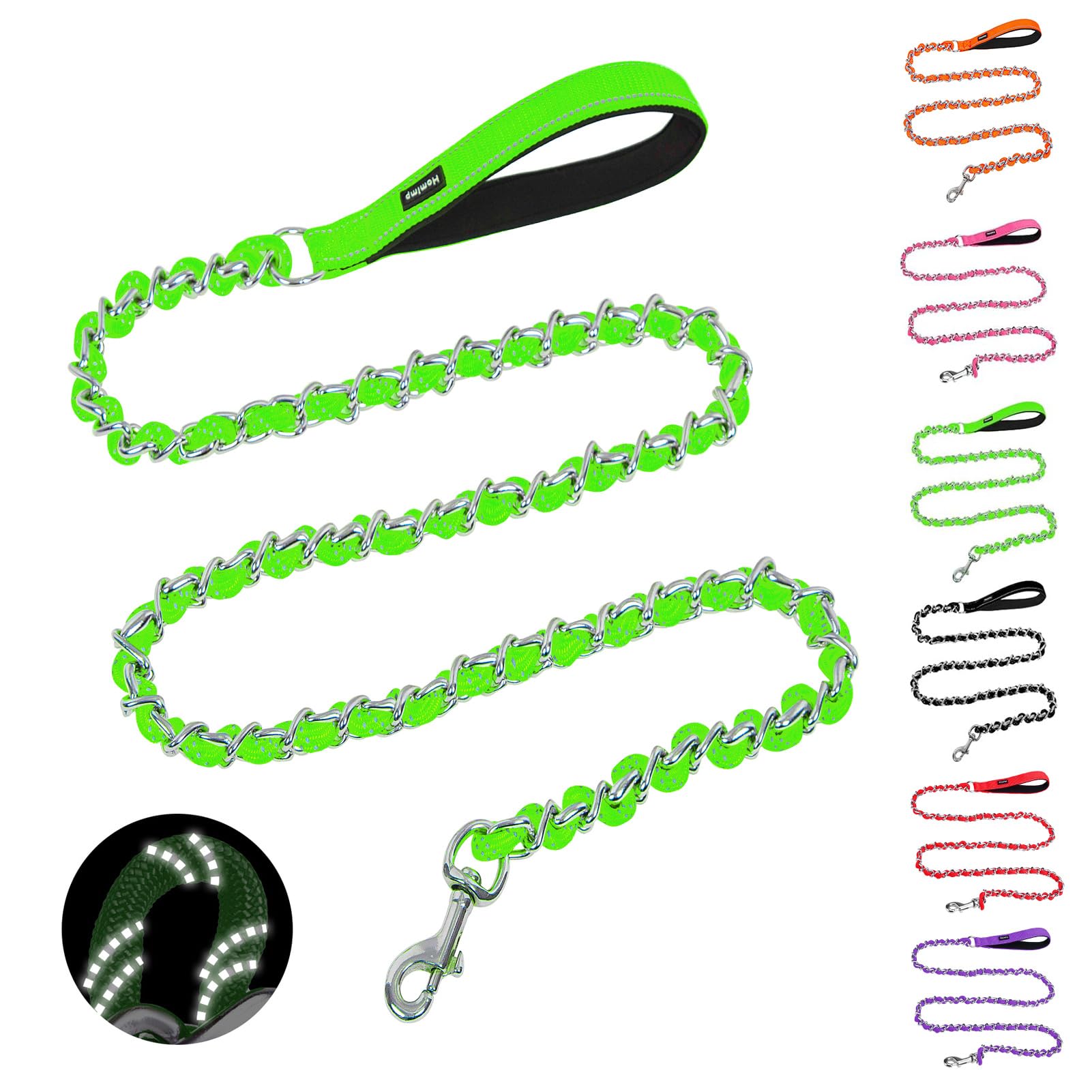 Homimp Chew Proof Dog Leash For Medium Large Dogs, Reflective 6 Ft Heavy Duty Metal Chain Dog Leashes With Soft Padded Handle, A