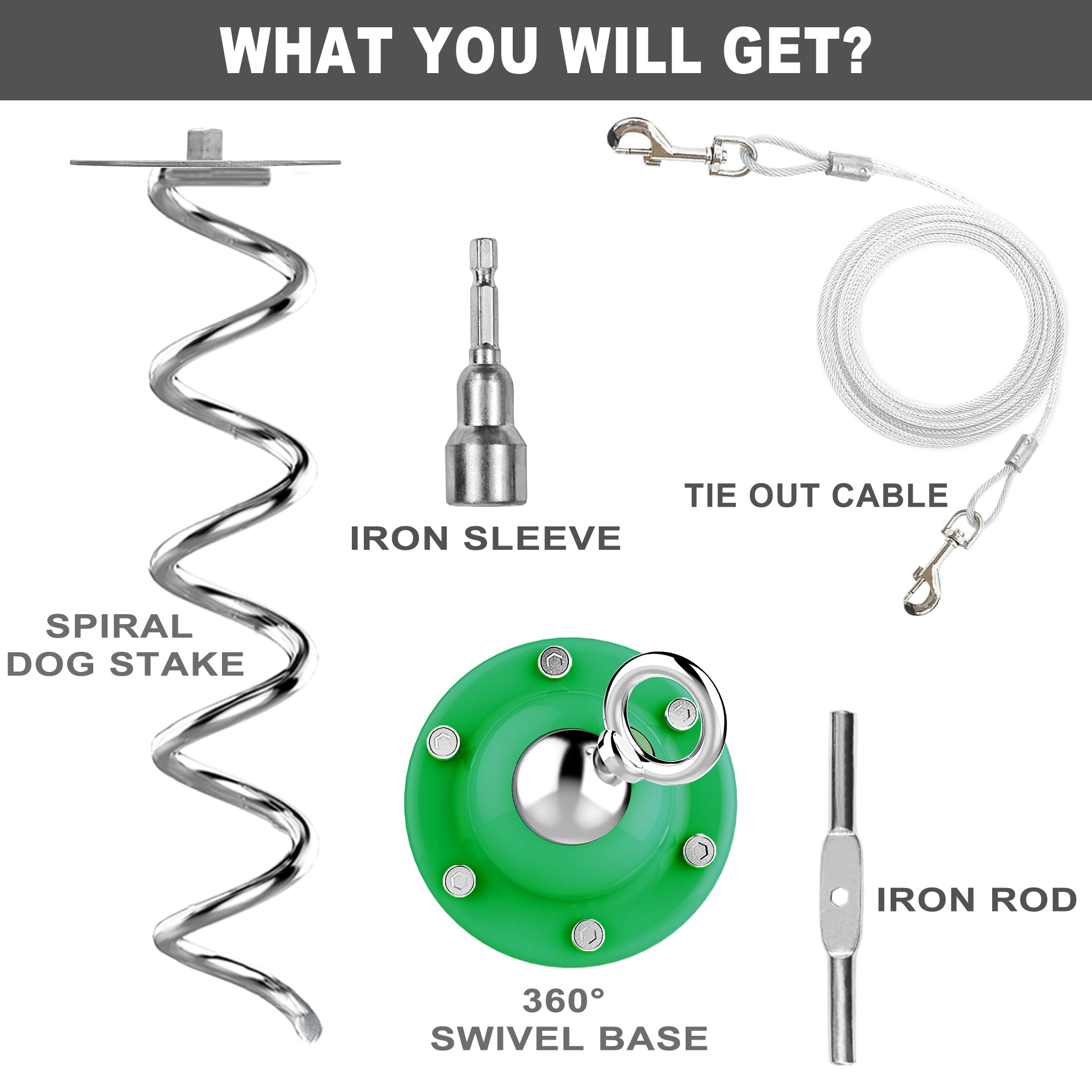 Eurmax USA 360 Swivel Pet Dog Tie Out Stake Bonus 17FT Dog Tie Out Cable Dog Anchor Heavy Duty Dog Yard Stake Rust Proof Anchor
