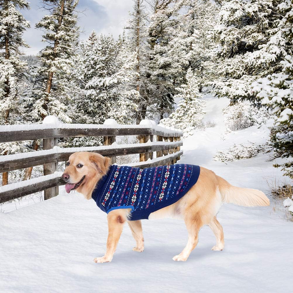 Bingpet Dog Sweaters For Large Dogs,Winter Dog Sweater Warm Clothes Boys Girls With Leash Hole,Classic Snowflake Doggy Knitwear