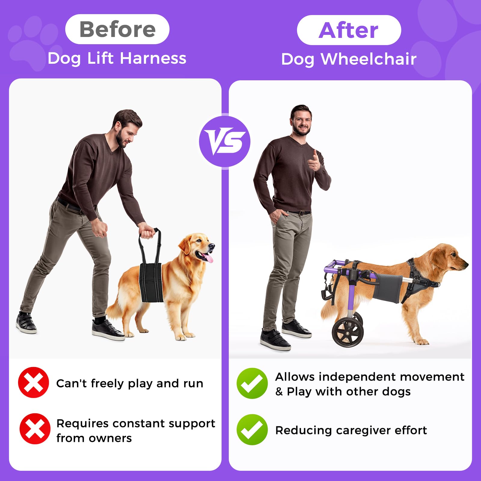 Virbraroo Dog Wheelchair for Back Legs - Lightweight Aluminum Alloy Dog Wheelchair, Upgraded All-Terrain Tires for Large Dogs, 5