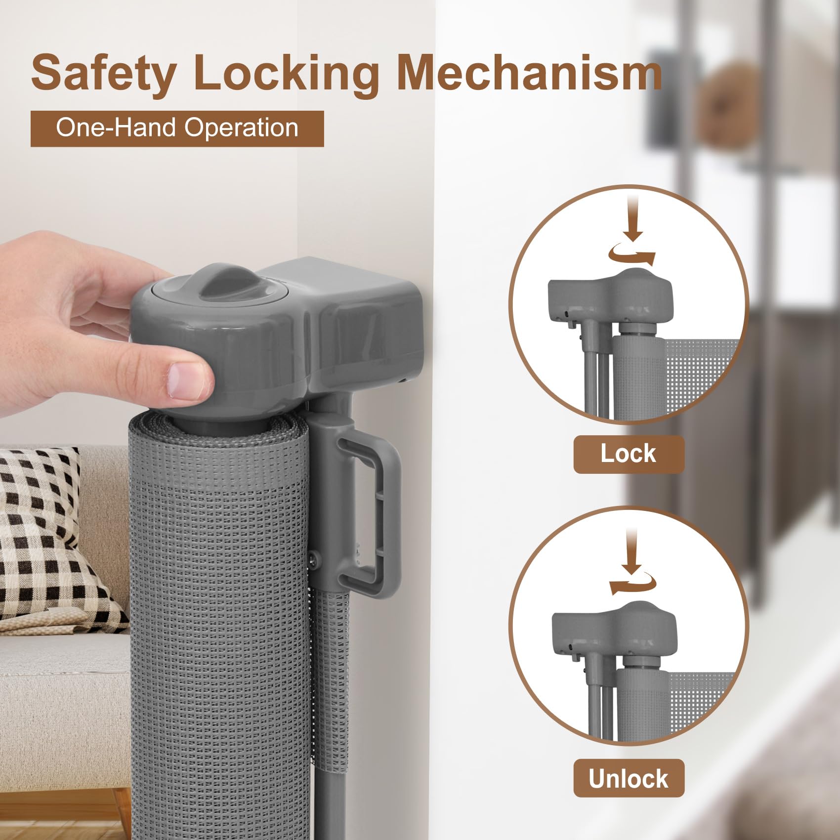 Miumoon Upgrade 71' Retractable Baby Gates With Reinforced Strip Design To Prevent Crawling Through, 48' Tall Retractable Gate For Baby And Pet, 6 Ft Baby Gates For Stairs, Doorways, Hallways(Gray)