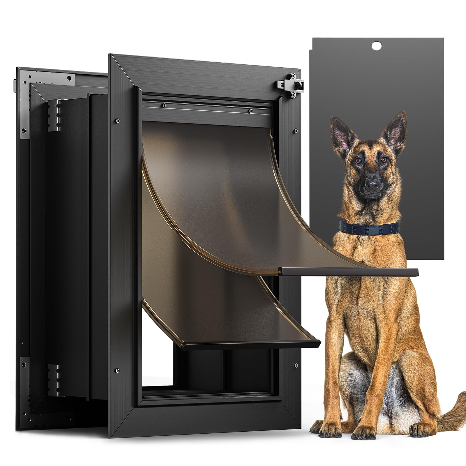 Dog Door For Wall, All Aluminum Large Doggy Door Doggie Door, Pet Door Easy To Install, 2 Magnetic Flaps Energy Efficient, Wide 