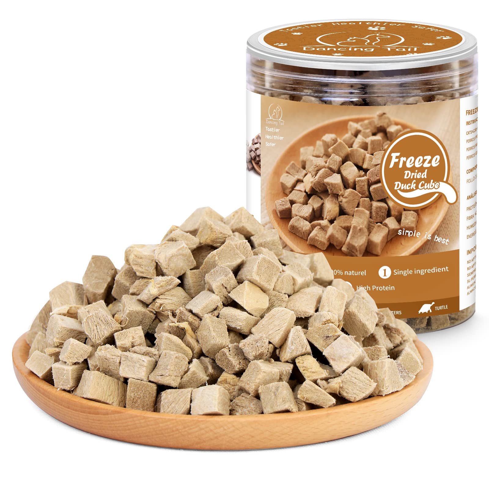 Dancing Tail Freeze Dried Raw Cat and Dog Treats, Healthy Limited Ingredient Duck Cube Weight Control Traing Treats for Small Do