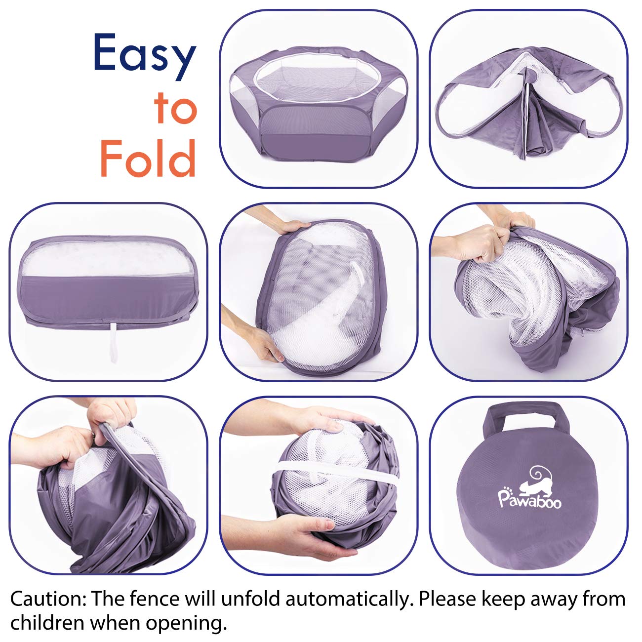 Pawaboo Small Animals Playpen, Breathable & Waterproof Small Pet Cage Tent With Zippered Cover, Portable Outdoor Yard Fence For Kitten/Puppy/Guinea Pig/Rabbits/Hamster/Chinchillas, Purple