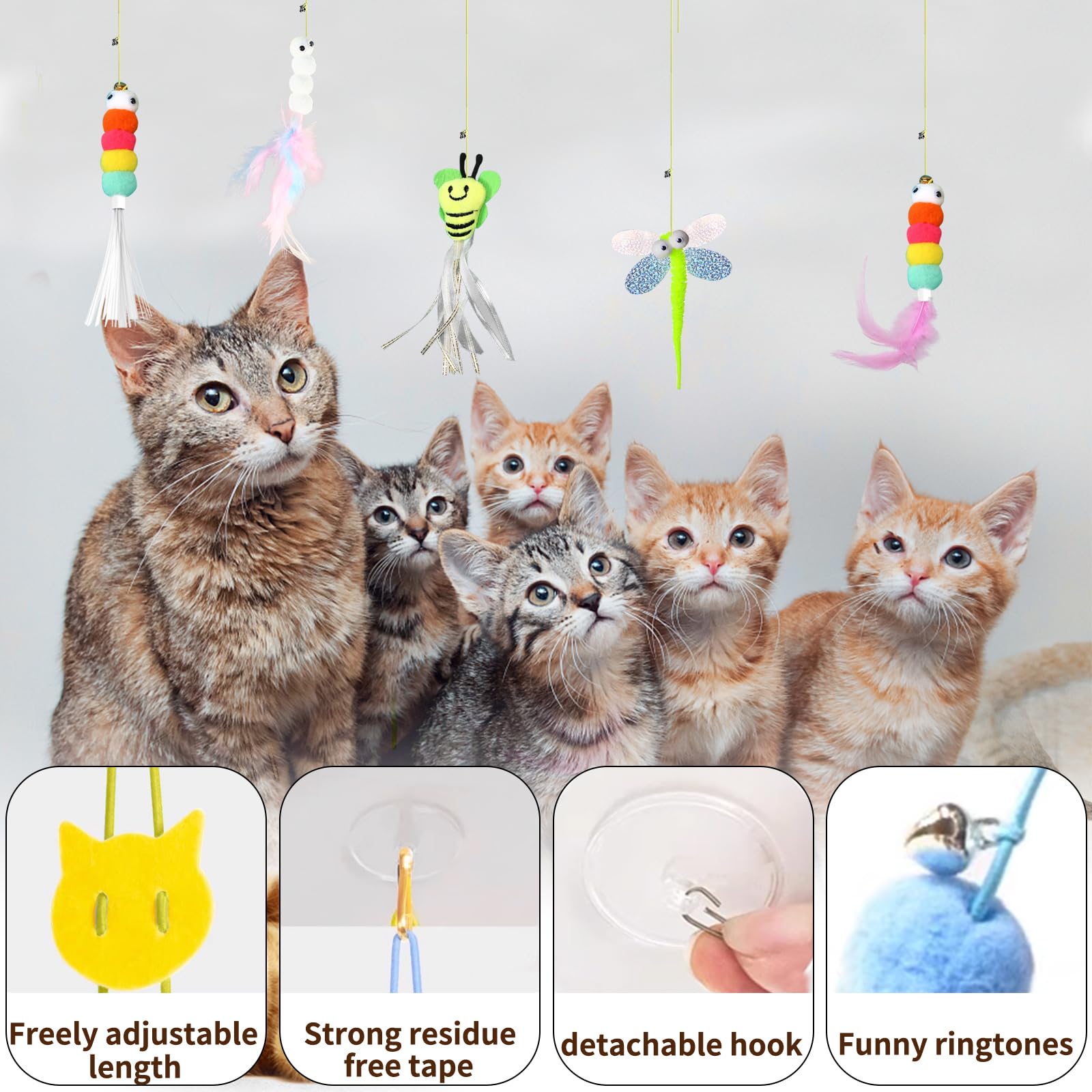 Jechrochen 2025 New 6 Pcs Interactive Feather Cat Toys, Retractable Indoor Teaser For Self Play, Hanging Toy For Kitten Chase, F