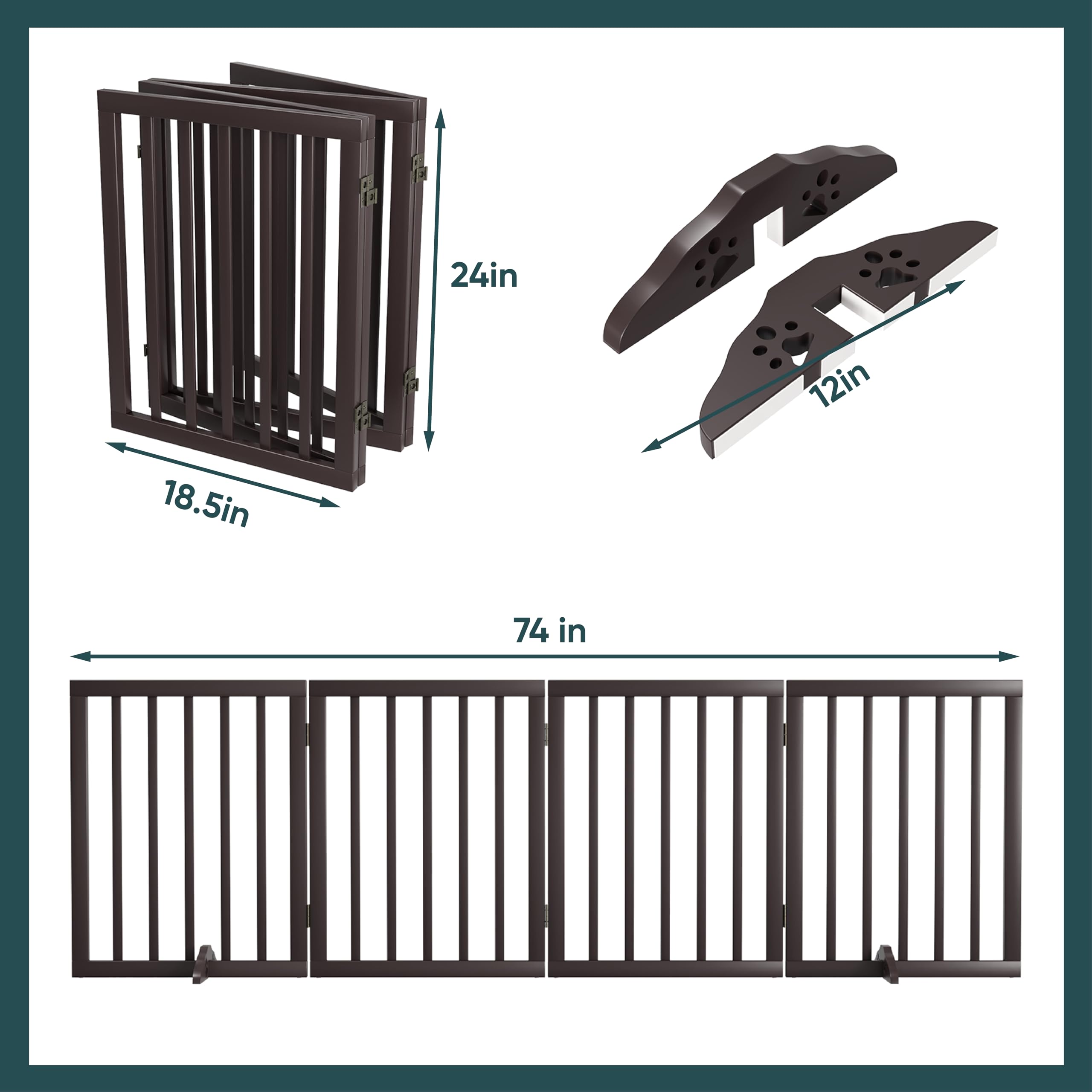 Semiocthome Freestanding Dog Gates for The House, Doorways, Stairs with 2PCS Support Feet, Foldable 4-Panel Pet Gates for Dogs,