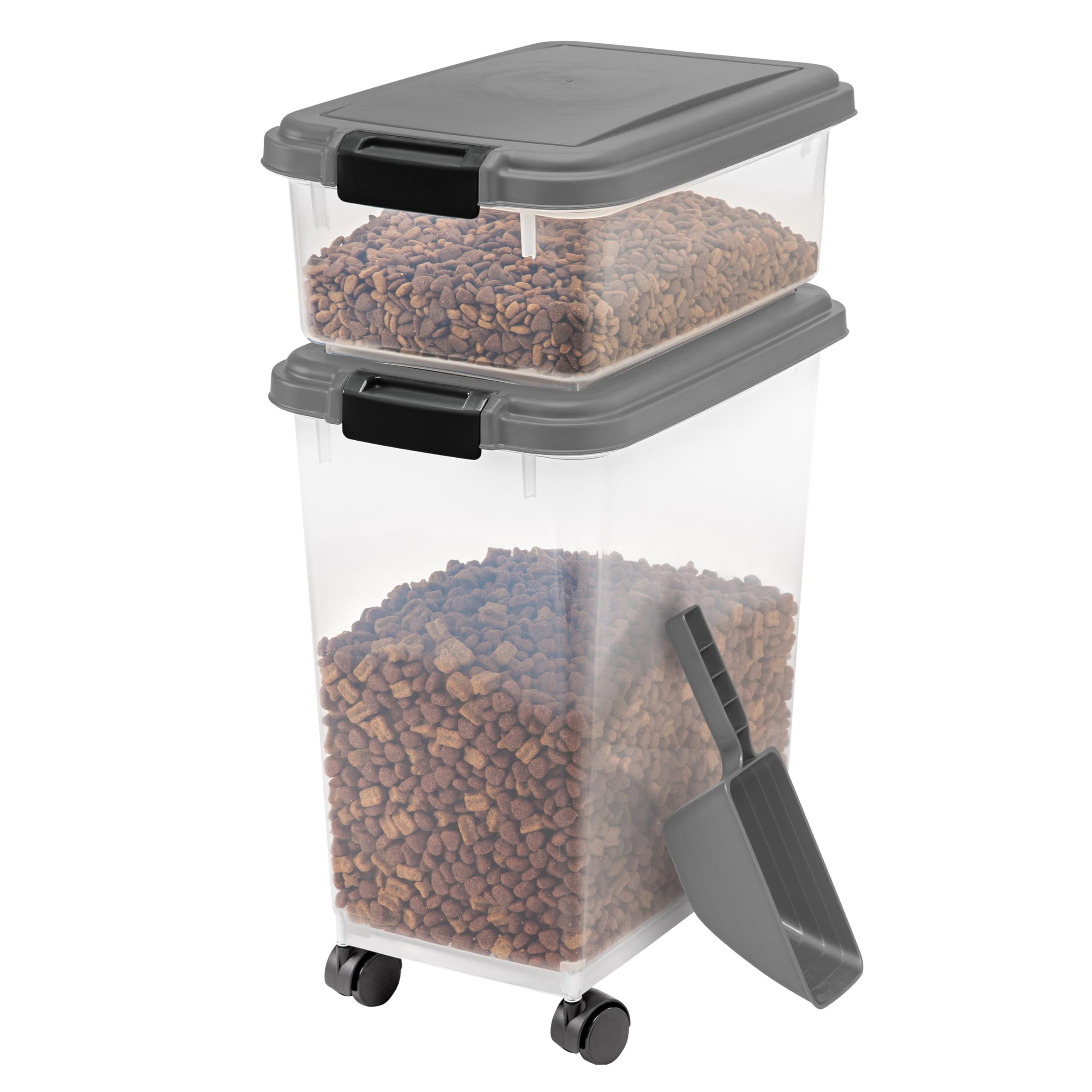 IRIS USA Dog Food Storage Container, 30 lbs & 11 lbs Combo, Cat Food Storage Container, Dog Treat Container, Airtight, Stackable