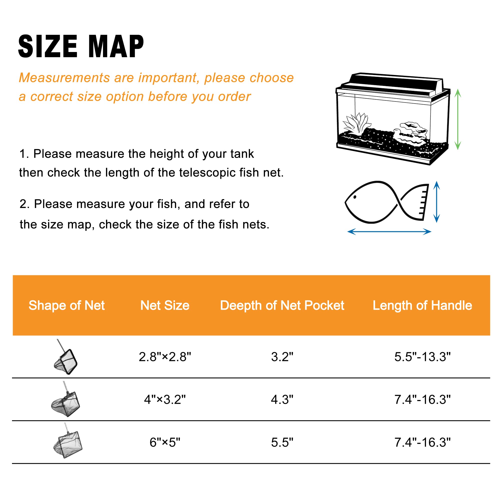 Filhome Aquarium Fish Net With Extendable Stainless Steel Long Handle, Fine Mesh Fish Net For Fish Tank, Betta Fish Net (6 Inch)