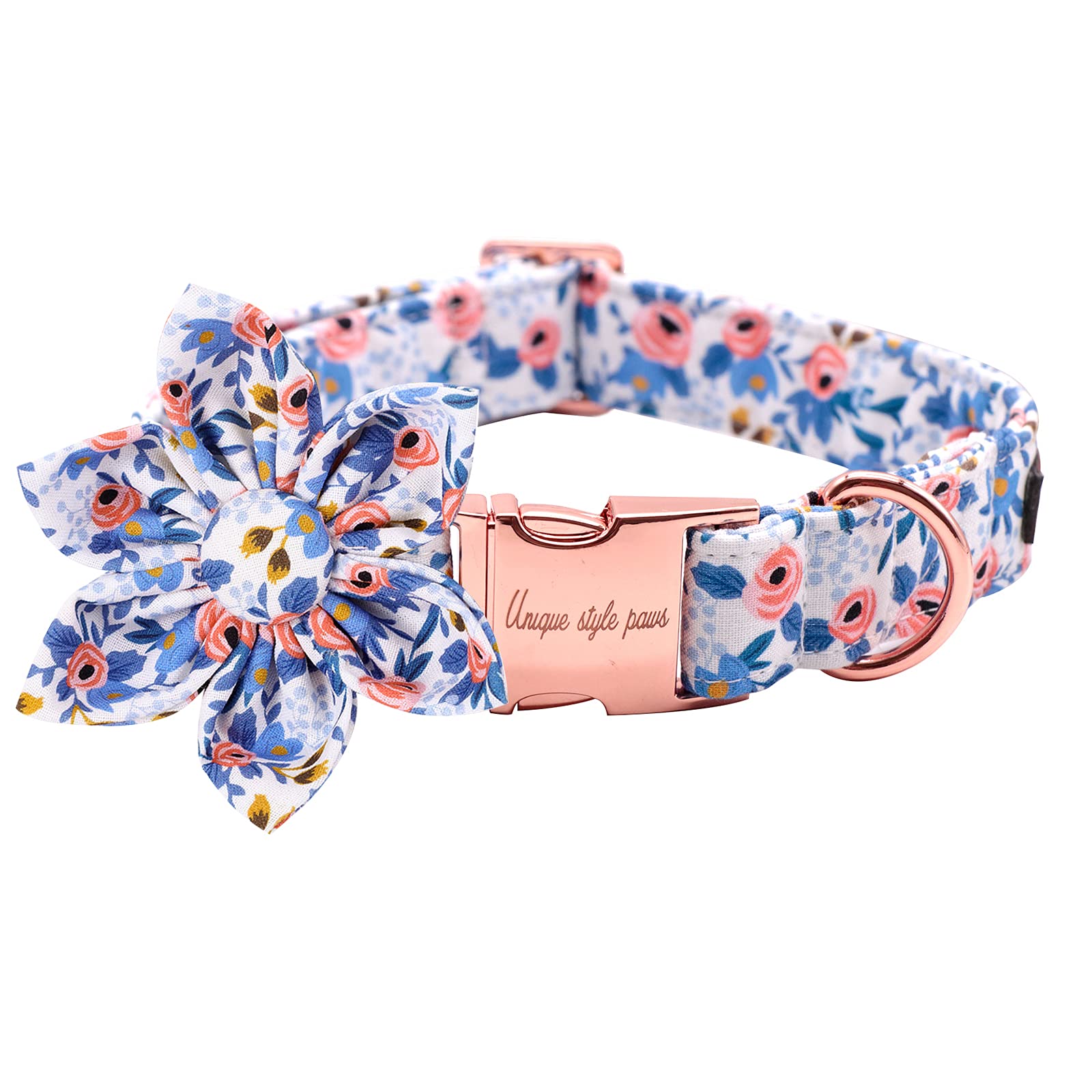 Uniqe Style Paws Flower Dog Collar, Rose Adjustable Girl Dog Collar With Flower, Durable Floral Pattern Pet Collar For Medium Female Dogs