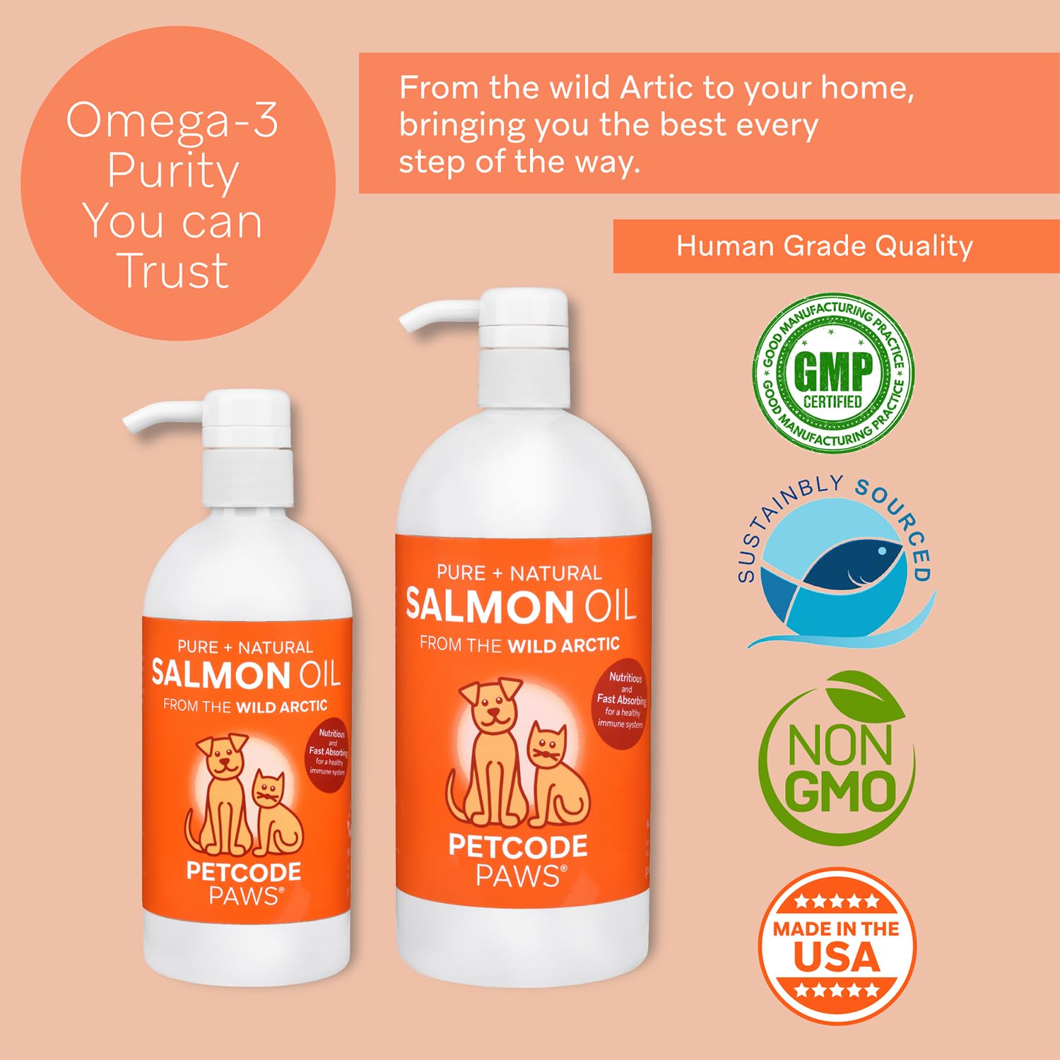 PETCODE PAWS 100% Pure + Natural Salmon Oil from The Wild Arctic for Dogs and Cats (32 OZ)