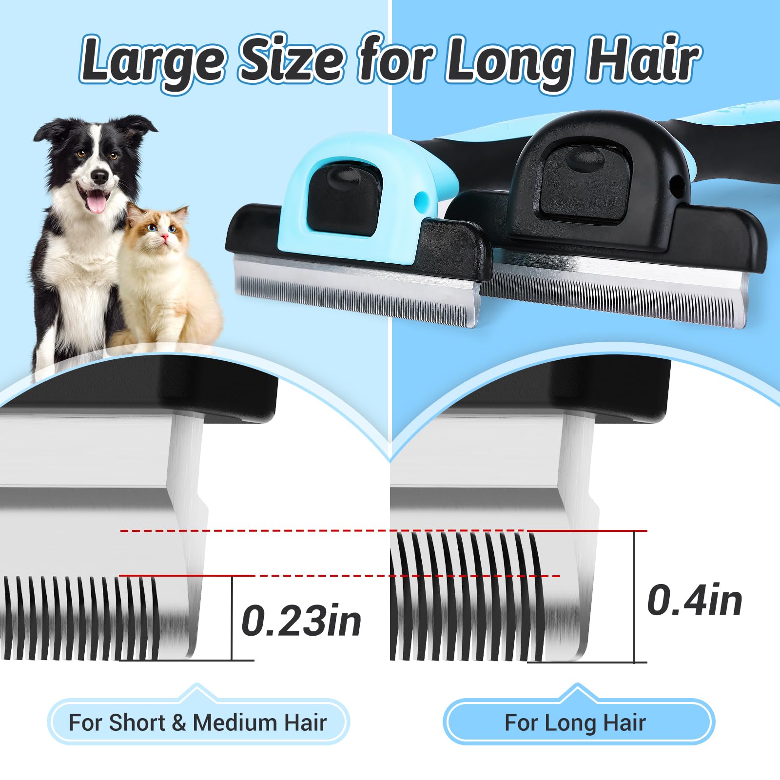 Miu Color Long Hair Pet Grooming Brush, Deshedding Tool For Medium And Large Dogs & Cats, Effectively Reduces Shedding By Up To 95% For Pet Hair, Blue