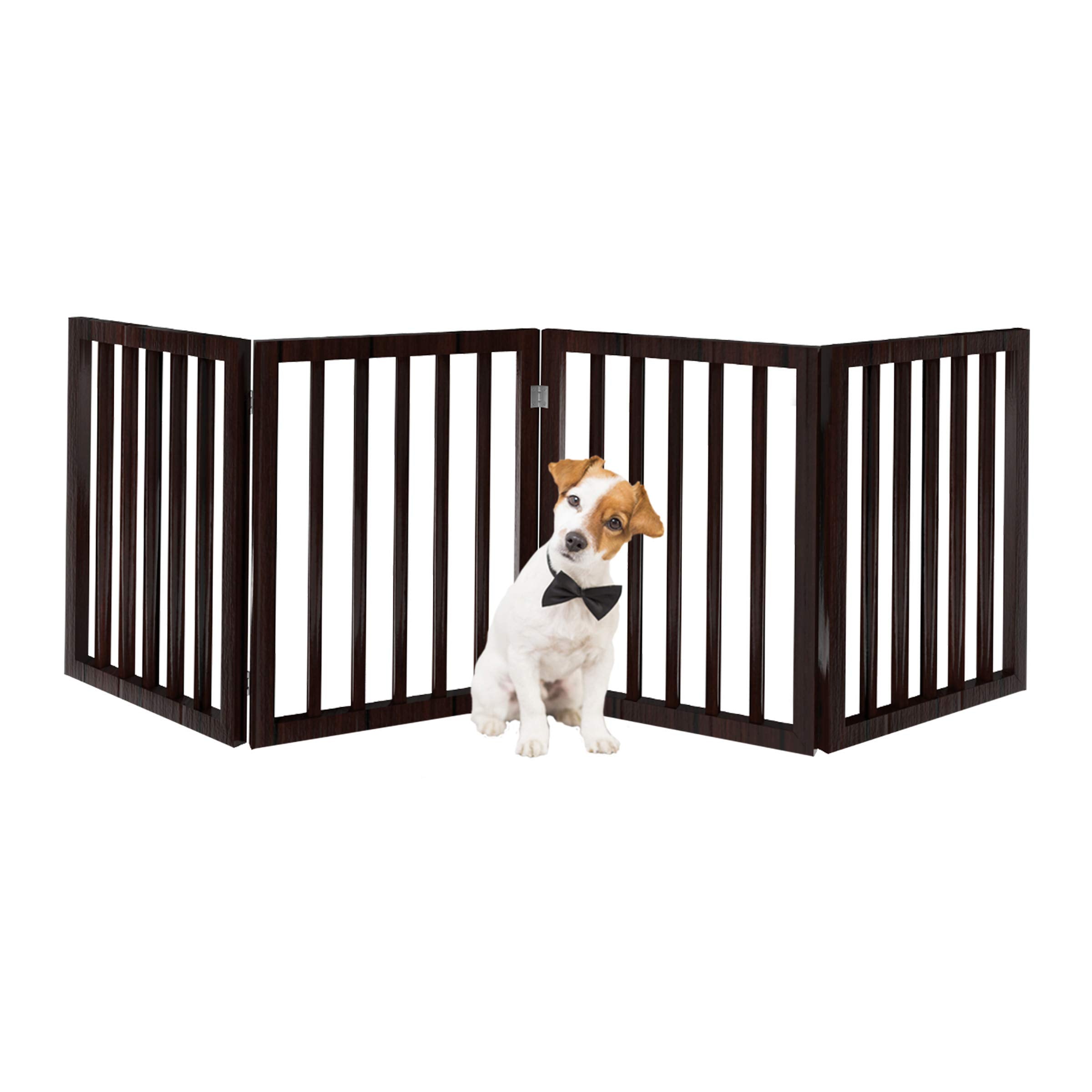 Pet Gate - 4-Panel Indoor Foldable Dog Fence For Stairs, Hallways, Or Doorways - 73X24-Inch Freestanding Dog Gates By Petmaker (Brown)