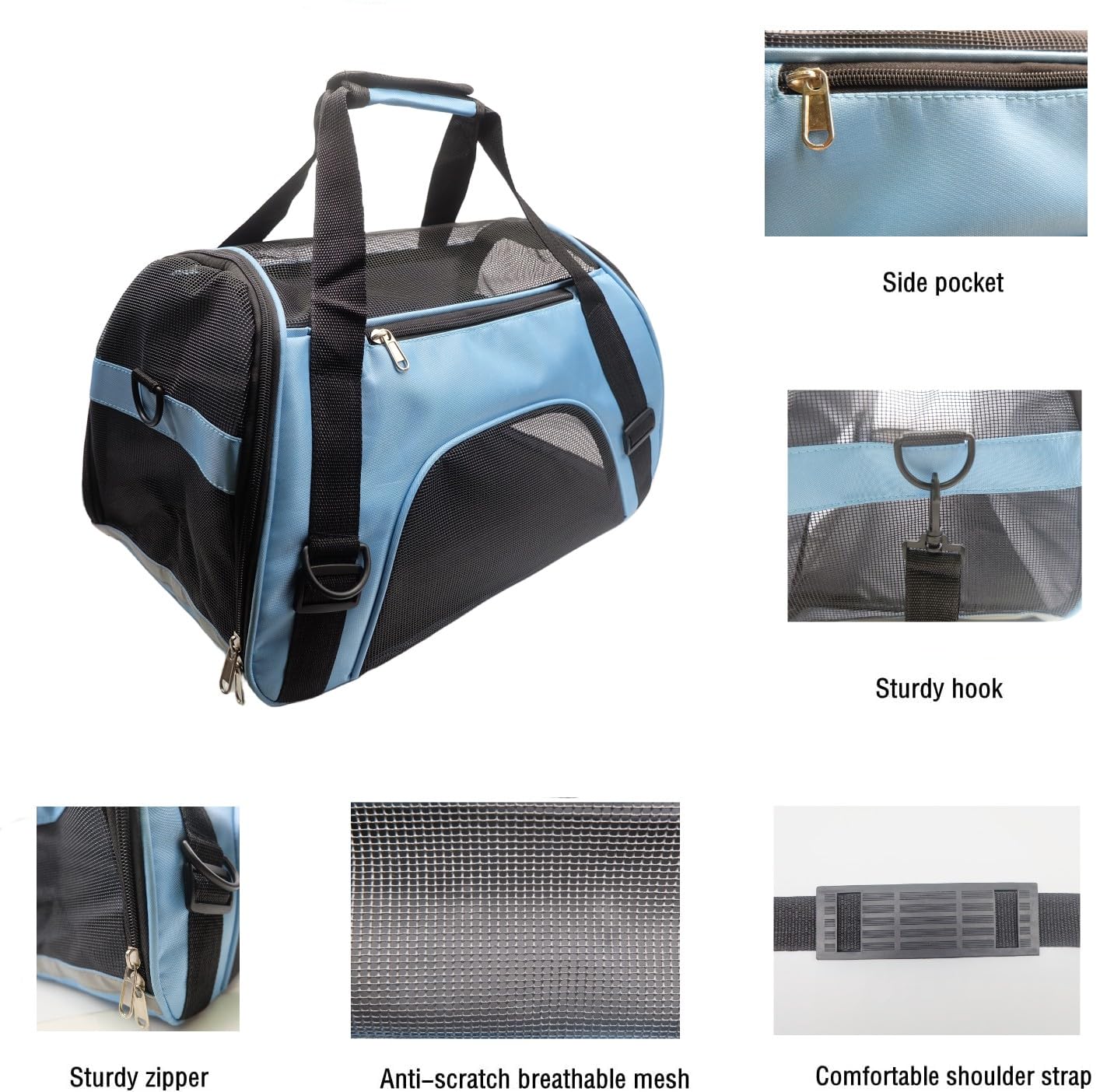 Tecageaon Pet Carrier Airline Approved Cat Carrier Dog Carrier For Medium Small Cats Small Puppy Kitten,Dog Cat Pet Travel Carrier (Medium, Blue)