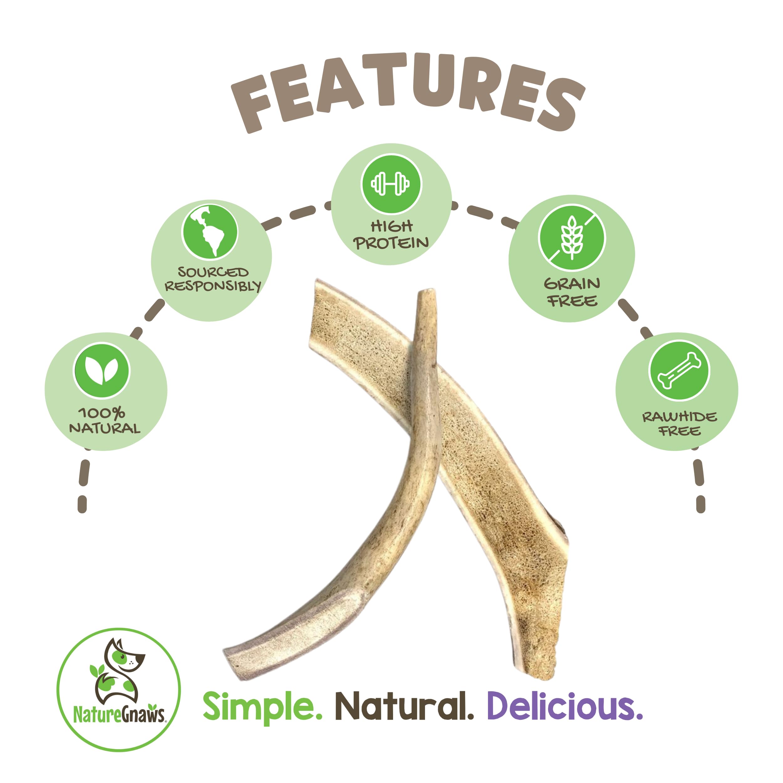 Nature Gnaws Antlers for Dogs (1Lb) - Mix of Elk and Deer Antler - Variety of Split and Whole Pieces - Long Lasting for Aggressi