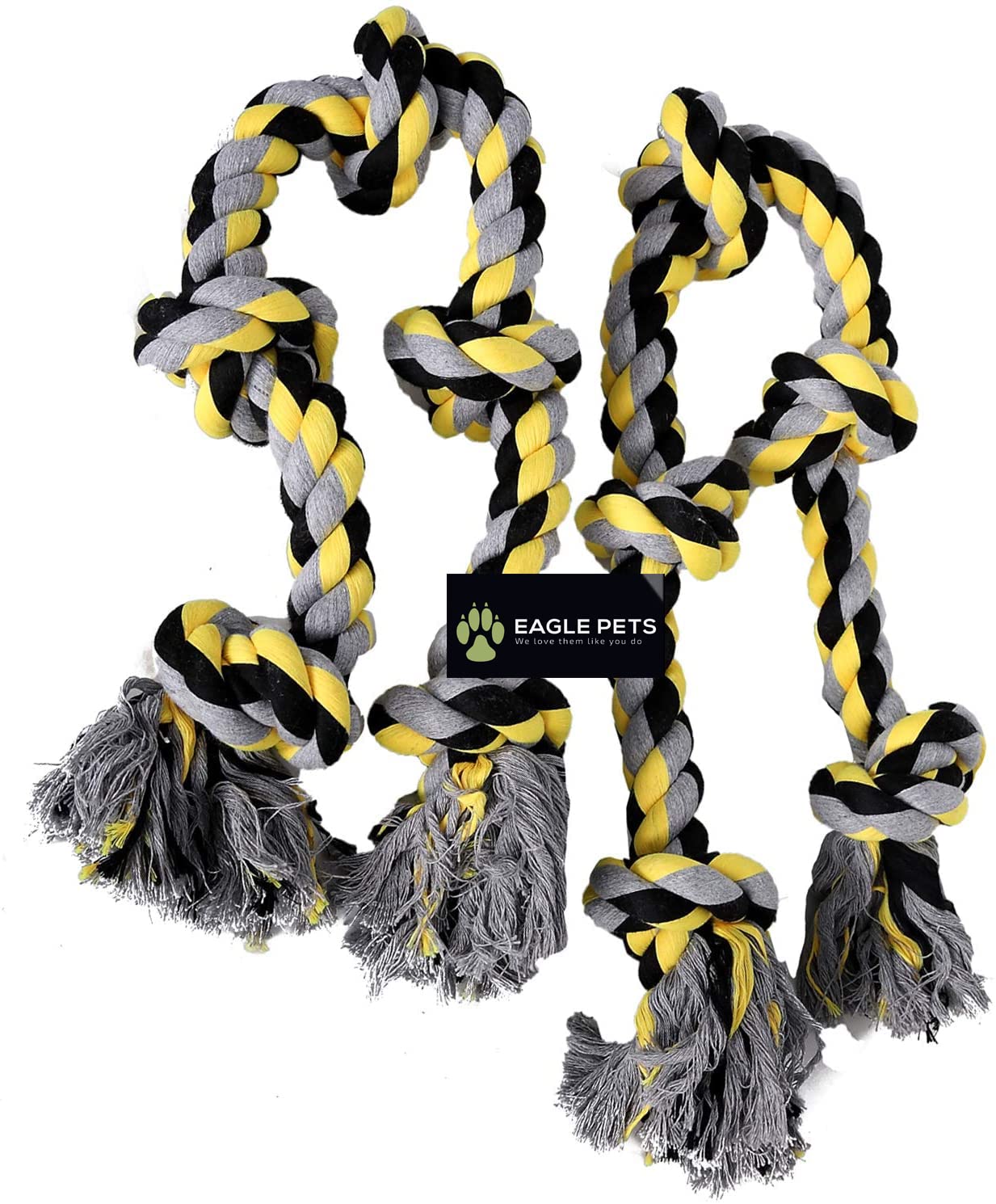 Eagle Pets Combo Of 2 Large Dog Rope Tug Of War Toys 5 Knot Durable Chew Toy Pack Of 2 For Aggressive Chewers (Color May Vary)