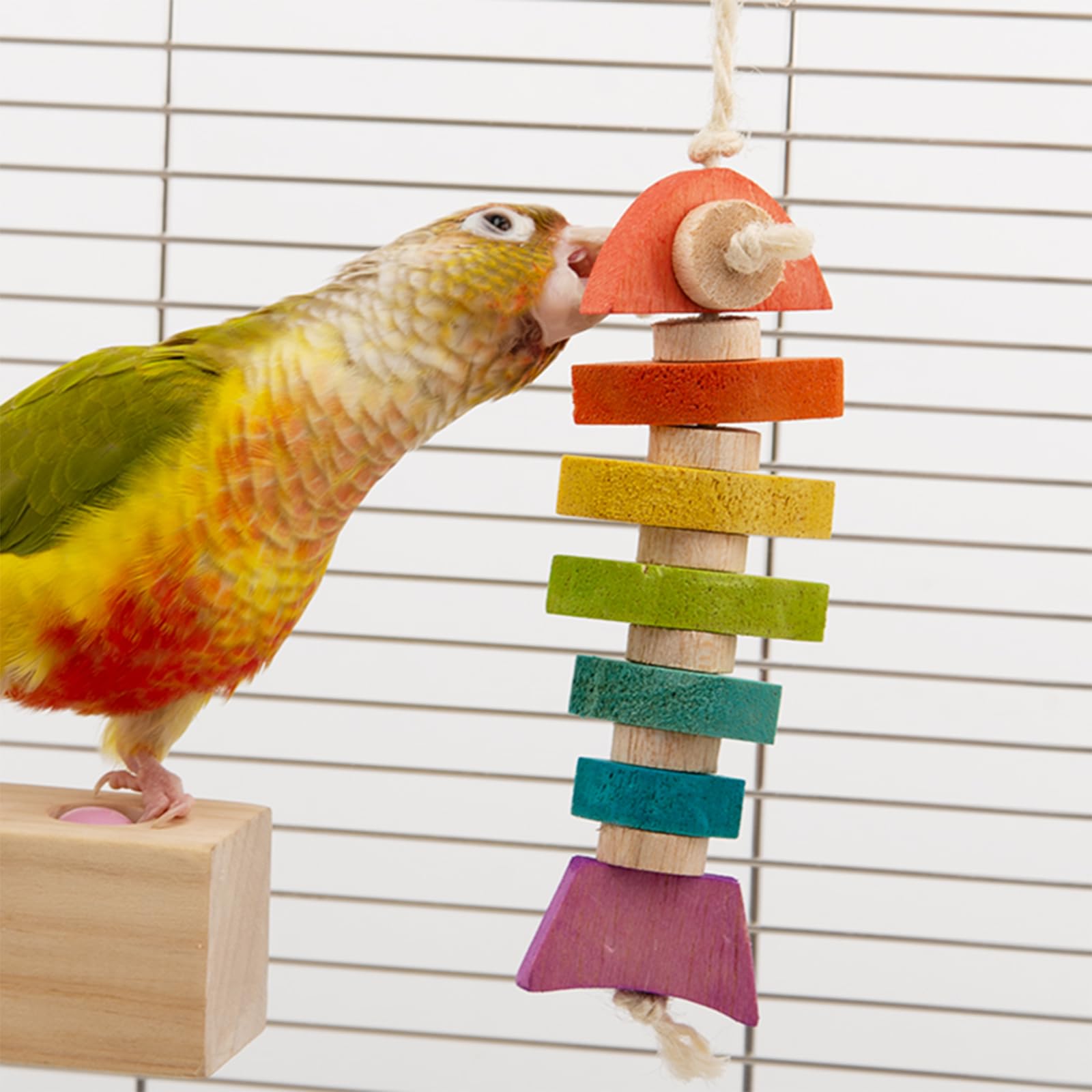 Yooso Wing Bird Toys & Bird Perch, Bird Wooden Block Chewing Toy Parrot Foraging & Puzzle Toys Bird Cage Accessories For Conures