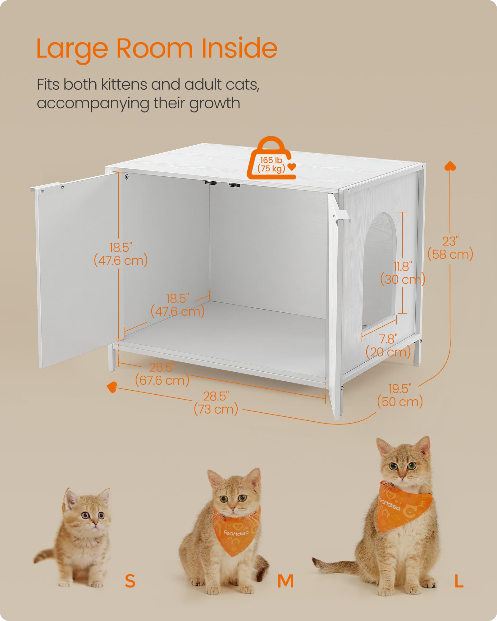 Feandrea Litter Box Enclosure, Modern Cat Litter Box Furniture Hidden, with Handles, Magnetic Locks, Cat House, Side End Table,