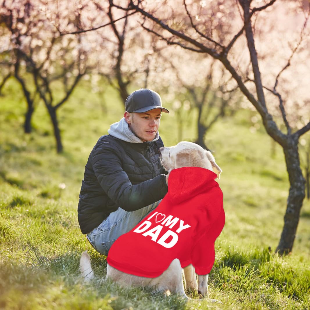 Greenjoy Dog Sweater Dog Hoodie Cold Weather Coat Hooded Sweatshirt For Puppies,Cats, Small Medium Large Dogs (Red(I Love My Dad