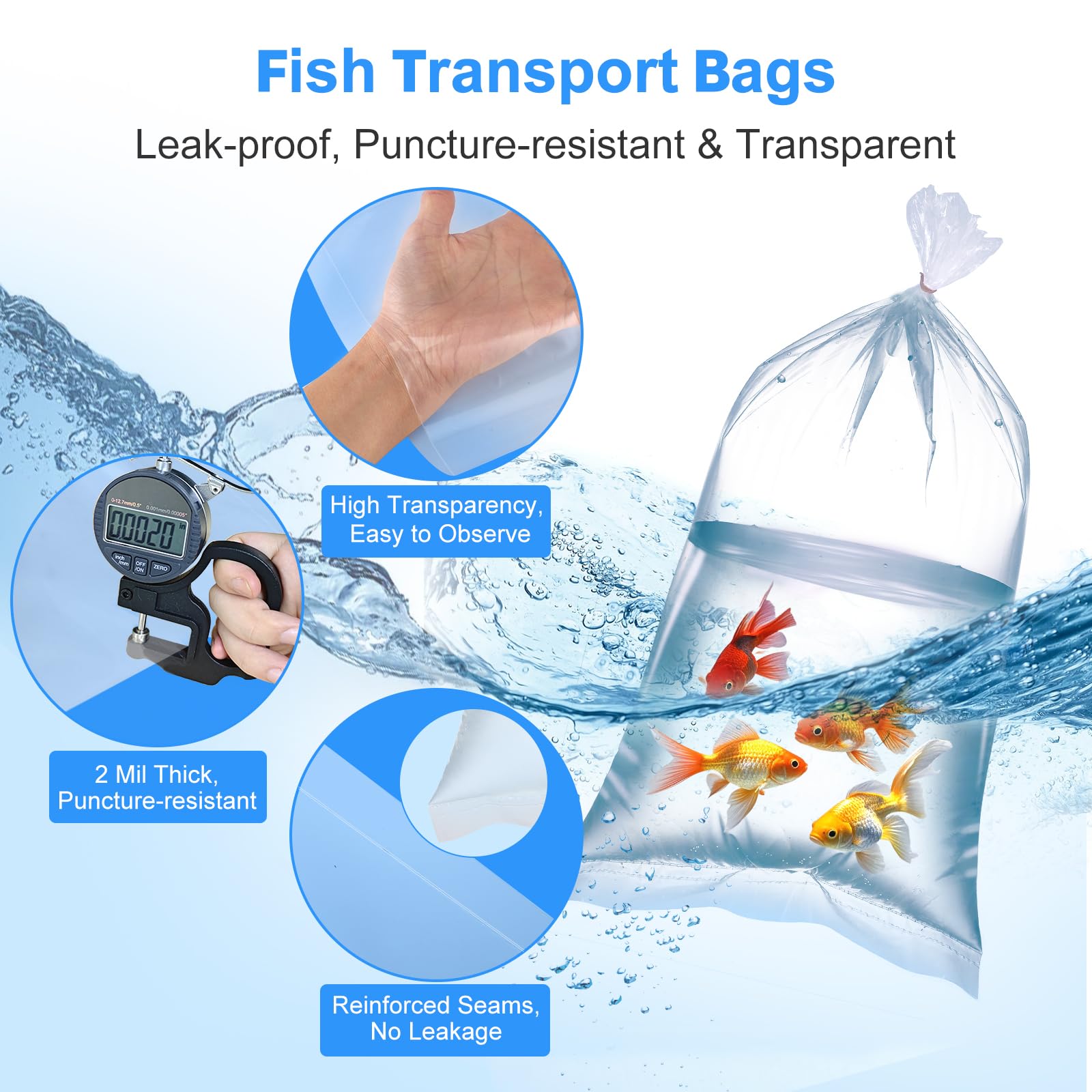 Xsourcer Aquarium Fish Bags, Clear Transportation Bag, Waterproof & Leak-Proof Poly Shipping Bags For Storing And Transporting L