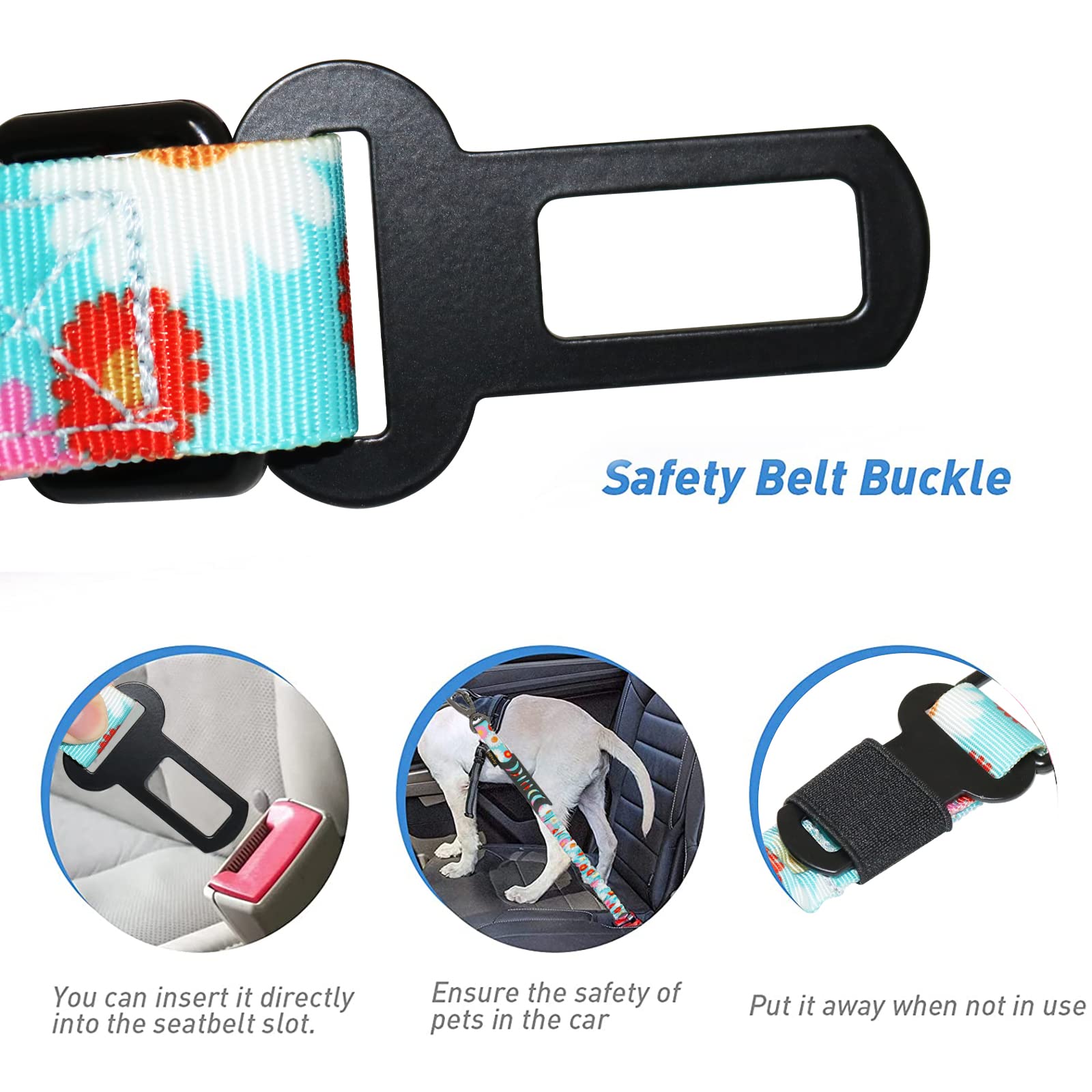 Heavy Duty Dog Leash, Hotsky Tactical Dog Leash With Car Seat Belt And Double Handle For Large Dogs Up To 150Lbs, 4Ft 6Ft Adjustable Shock Absorbing Strong Dog Leash For Dog Training Walking (Daisy)