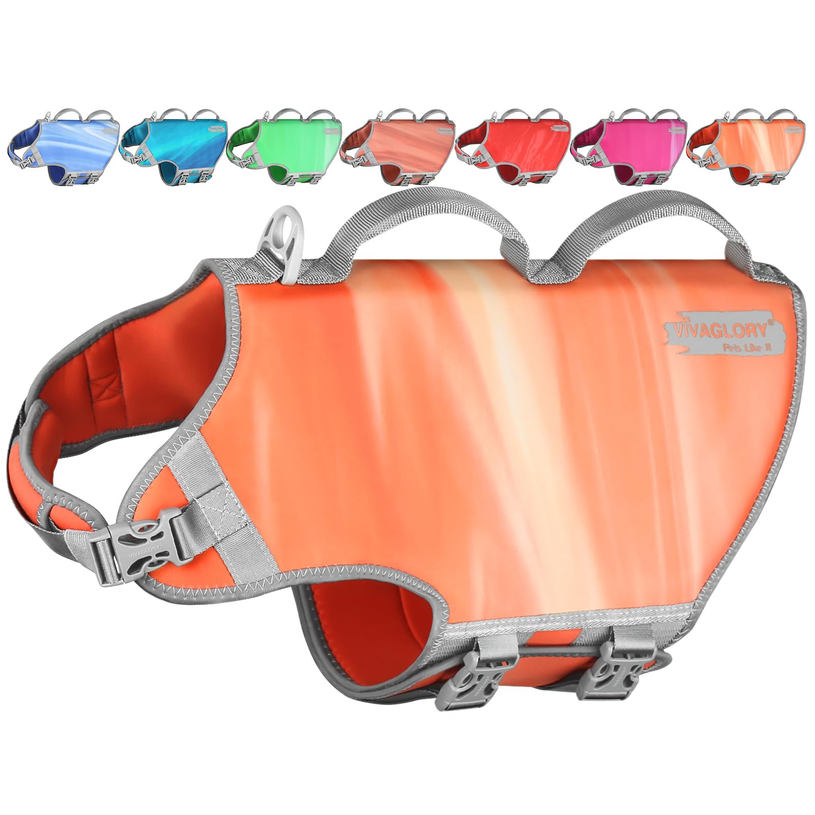 Vivaglory Neoprene Dog Life Jacket Dog Water Vest For Boating Hunting & Swimming, Lightweight With Leash Ring, Xl, Orange Sunset