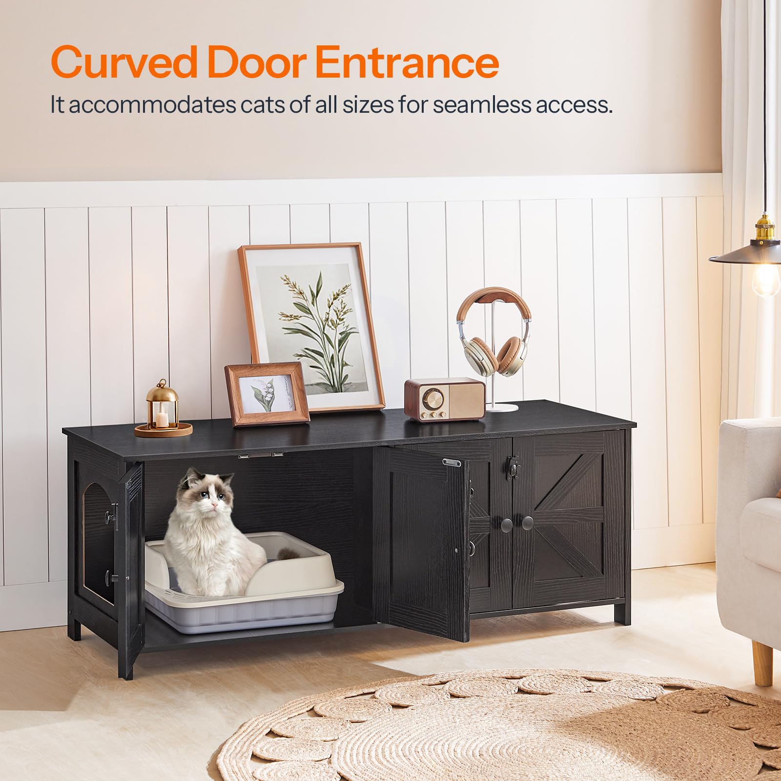 Hoobro Cat Litter Box Enclosure For 2 Cats, Hidden Litter Box Furniture, 47.2 X 17.7 X 19.7 Inches, Wooden Tv Stand With Dual Ro