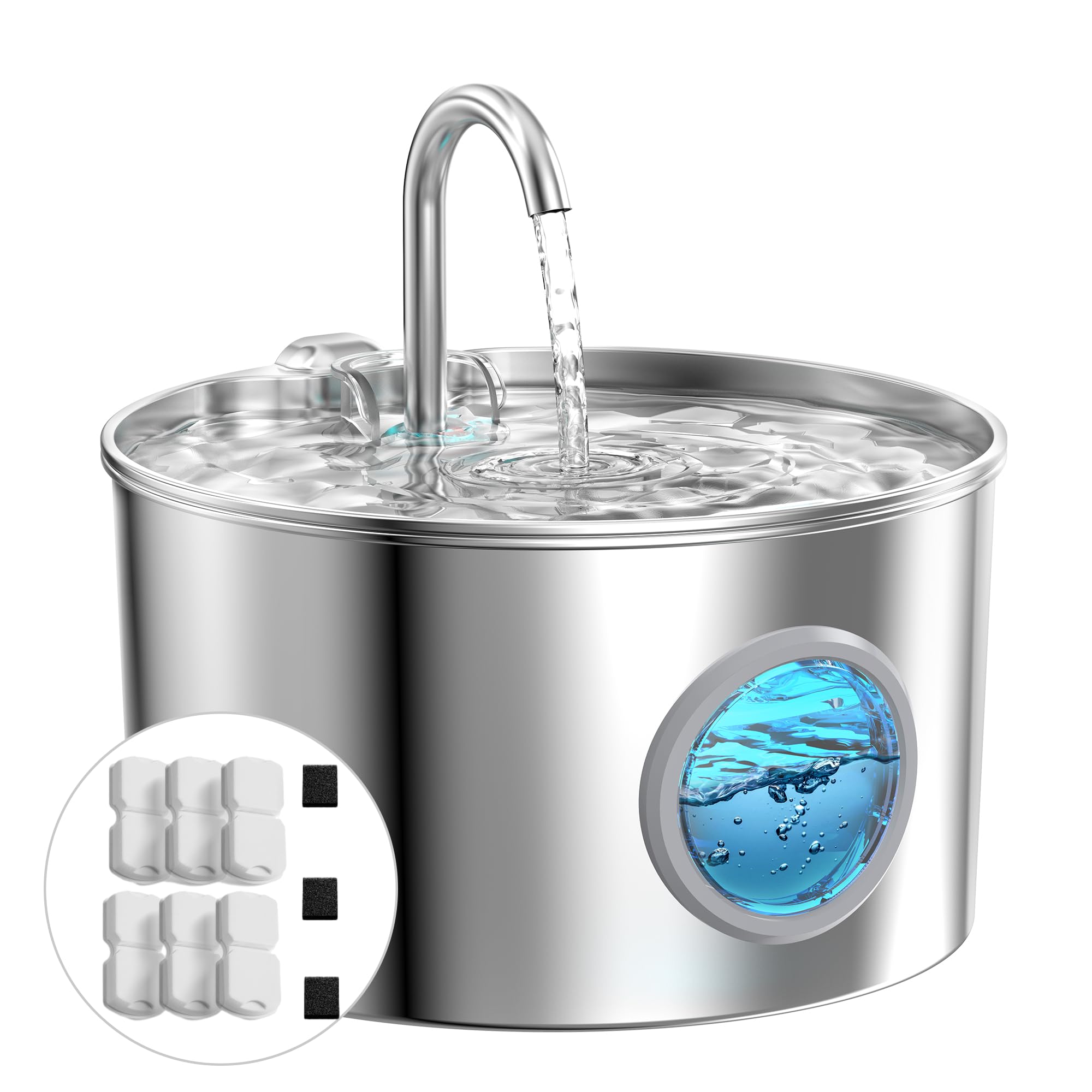 Cat Water Fountain Stainless Steel: Cat Fountain For Drinking - Pet Water Fountain For Cats Inside - 74Oz/2.2L Quiet Cats Water 