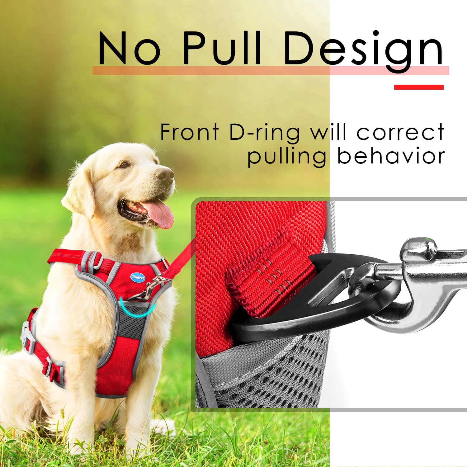 Thinkpet No Pull Harness Breathable Sport Harness With Handle-Dog Harnesses Reflective Adjustable For Medium Large Dogs,Back/Front Clip For Easy Control S Dark Red