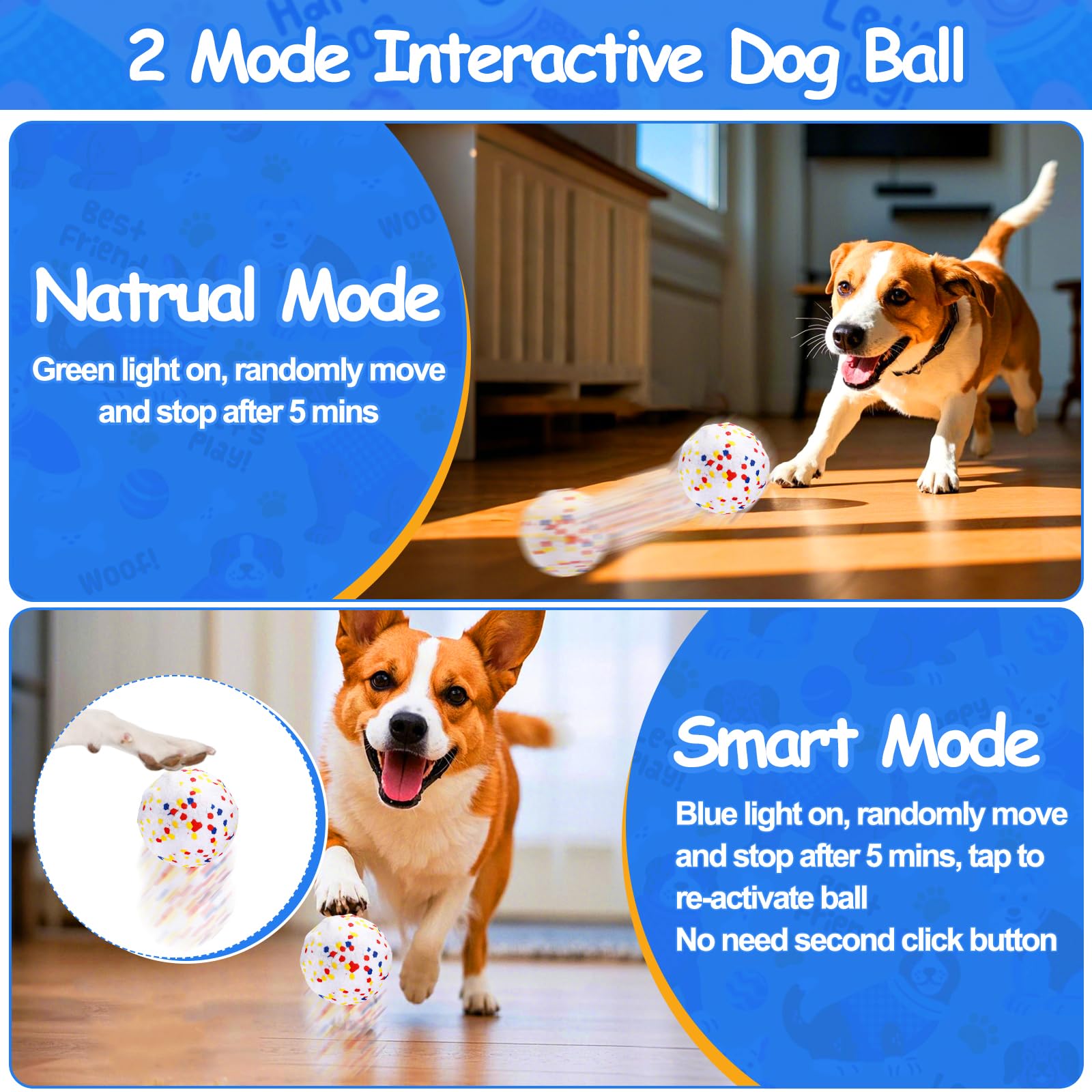 Mity Rain Interactive Dog Toys, E-Tpu Bouncy Ball For Small Medium Large Puppy Pet, Moving Balls For Dogs Enrichment, Motion Act