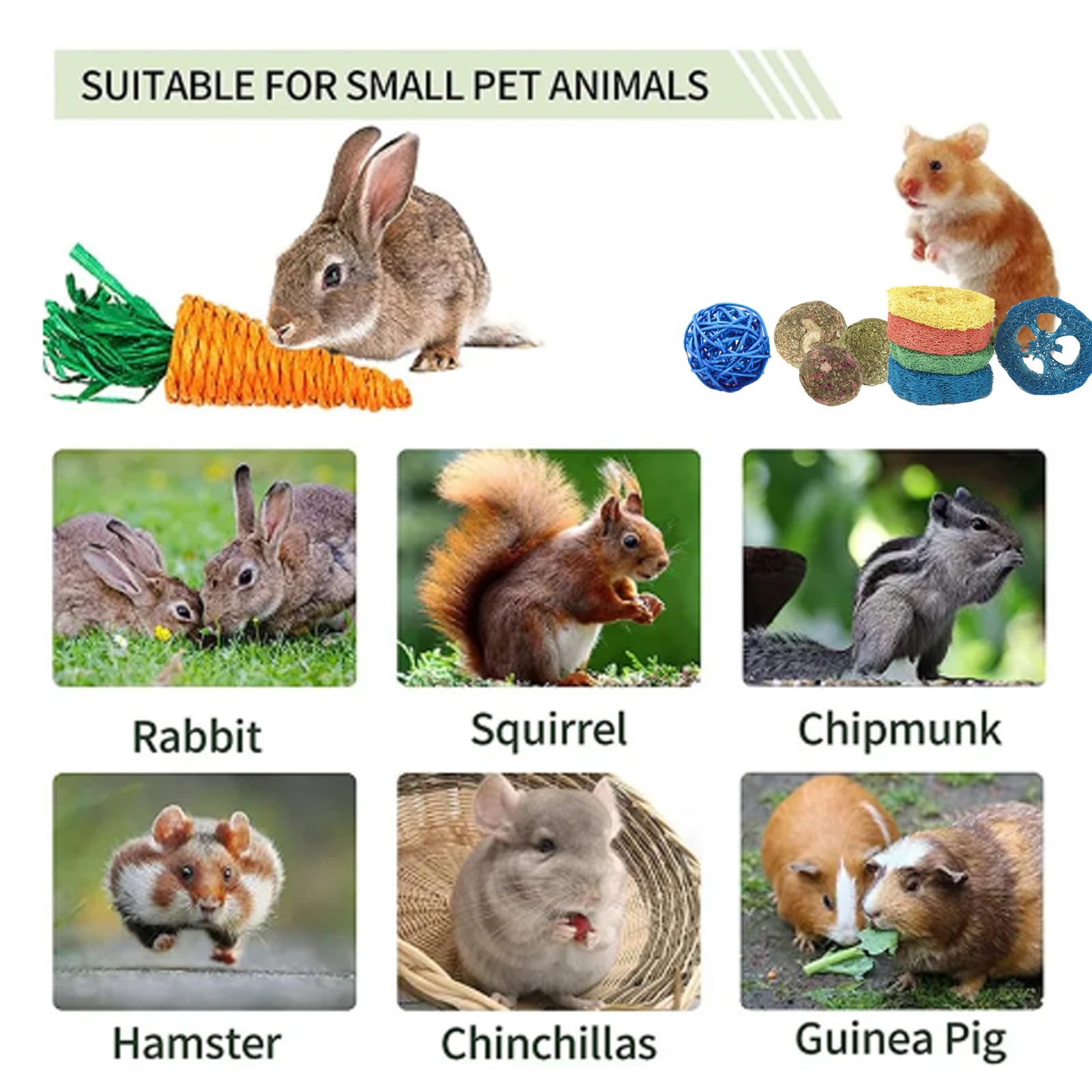 Grddaef 18 Pcs Bunny Toys, Rabbit Toys Guinea Pig Toys Natural Apple Wood Grass Timothy Sticks Chew And Treat For Guinea Pigs Hamster Chinchillas