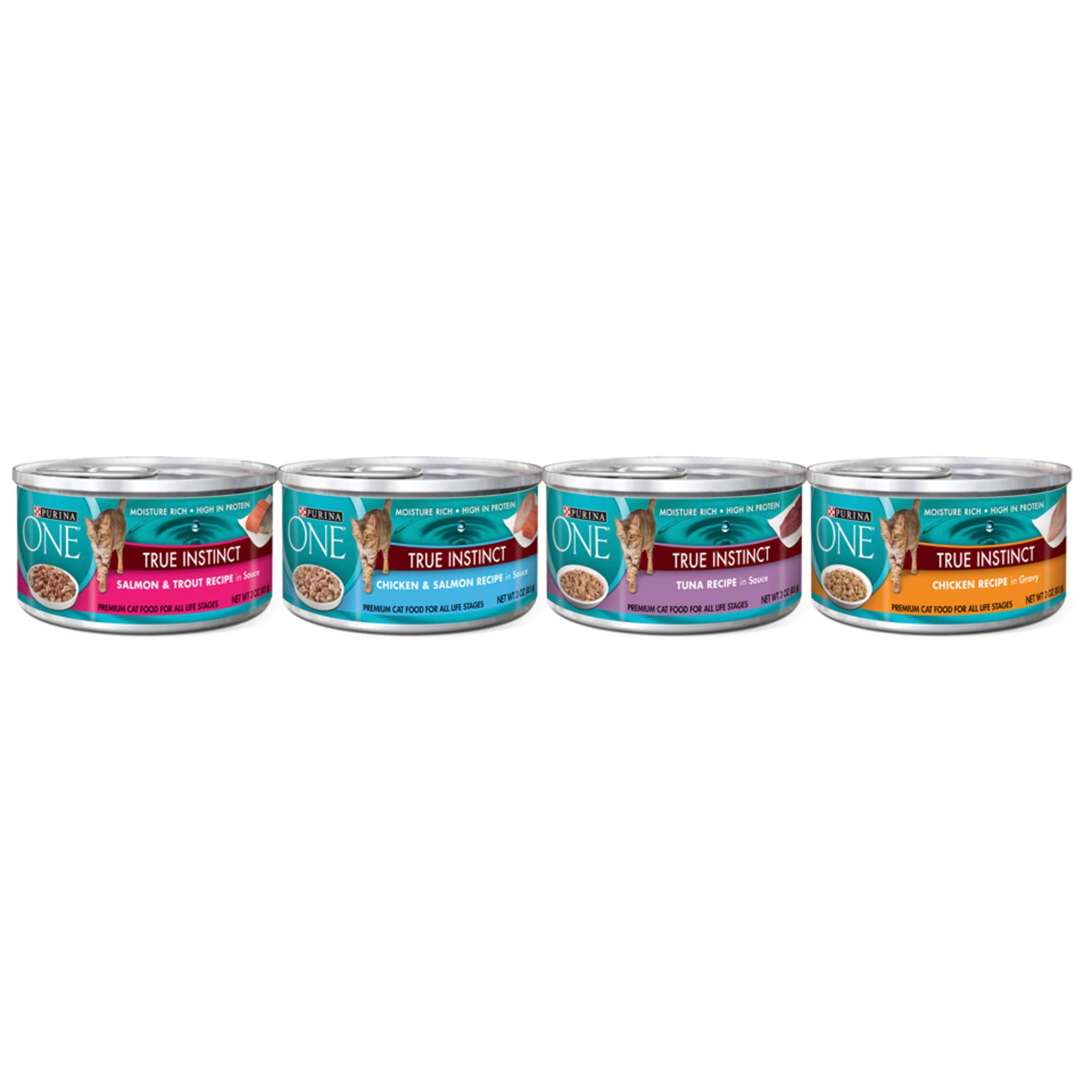 Purina ONE Natural, High Protein Wet Cat Food Variety Pack, True Instinct Chicken, Tuna, Salmon and Trout Recipes - (Pack of 24)