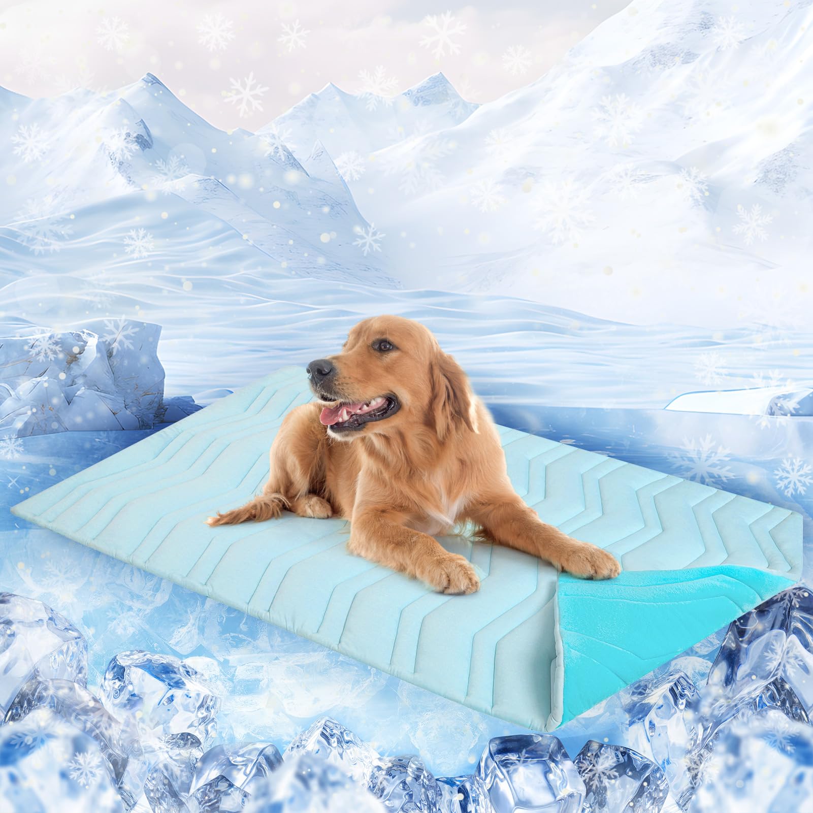 Scenereal Dog Cooling Mat For Crate, Thicken Self-Cooling Dog Pad Reversible (Cool & Warm), 59''X40'' Extra Large Pet Cool Bed U