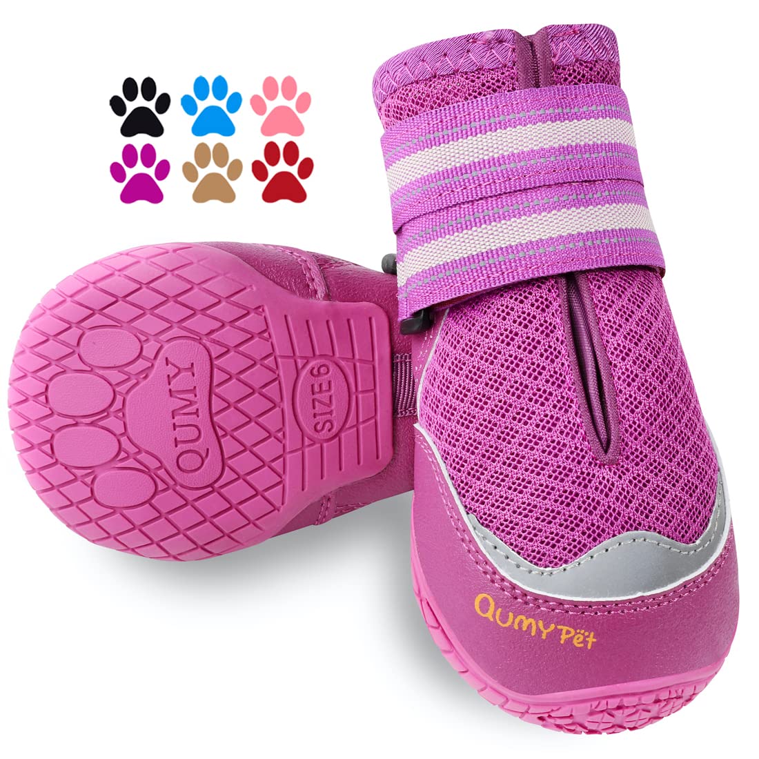 Qumy 2Pcs Dog Shoes For Hot Pavement Boots For Medium Large Dogs Summer Booties Heat Protection Mesh Breathable With Reflective And Adjustable Strip Purple Size 3