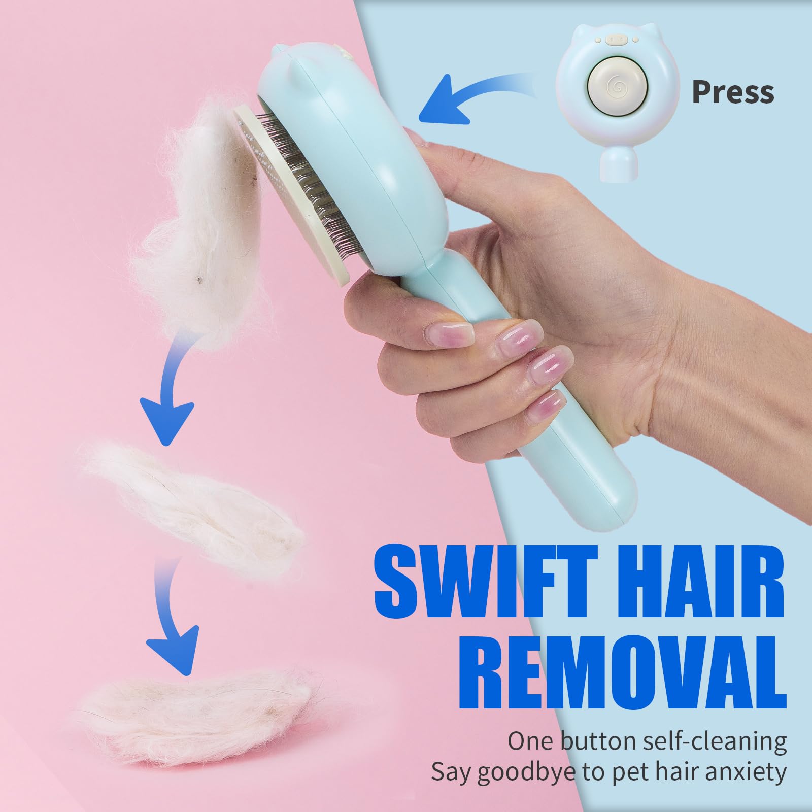 Viojojo Cat Brush Dog Brushes With Release Button For Shedding Grooming, Suit For Long Or Medium Haired Cats, Lightweight Skin F
