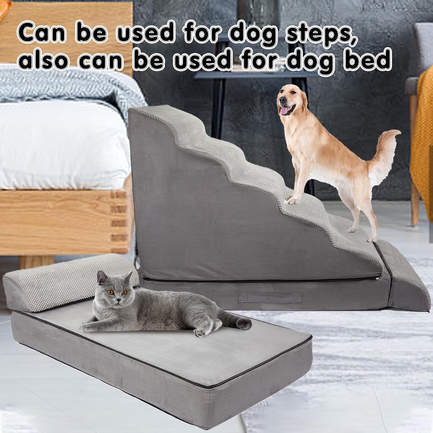 30-36 inches Height Foam Dog Stairs & Steps for High Beds Tall, LitaiL 30 inch 6 Steps Pet Stairs/Steps for High Beds Large Dogs