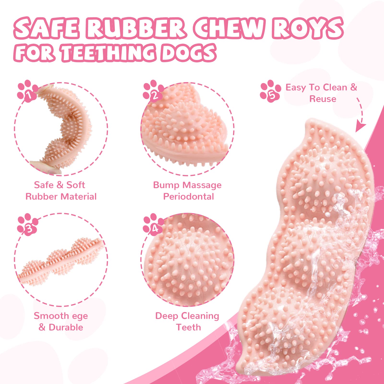 ABRRLO 6 Pack Puppy Teething Toys Cute Pink Puppy Chew Toys for Teething Small Breed Dog Chew Toy Interactive Pet Toy Set for Pu